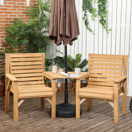 Outsunny Wooden Garden Love Seat w/ Coffee Table Umbrella Hole Partner Bench - ALL4U RETAILER LTD