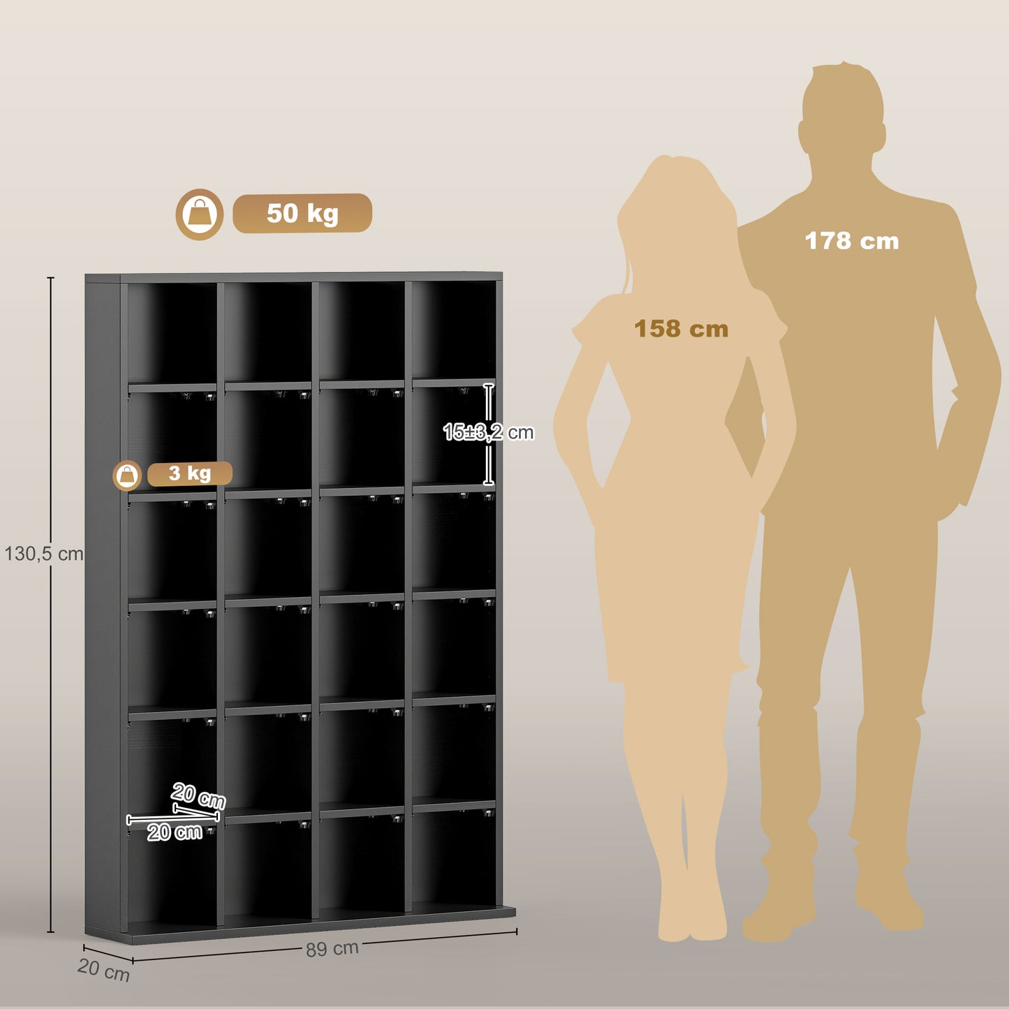 HOMCOM CD And DVD Storage Unit With Adjustable Shelves For Home Theater 89 x 130.5 cm Black Modern Cabinet