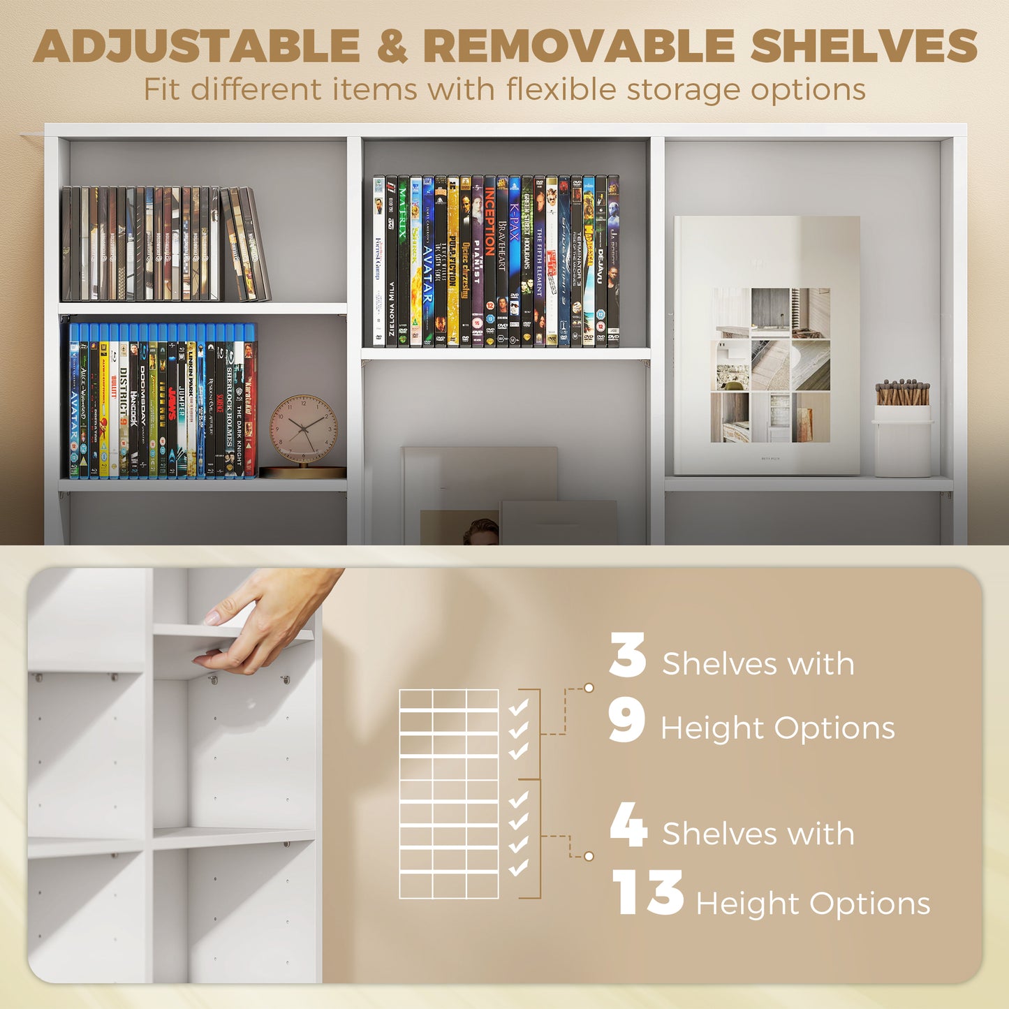 HOMCOM 835 CD And 500 DVD Storage Unit Blu Ray Media Shelf With 27 Compartments And 21 Adjustable Shelves White