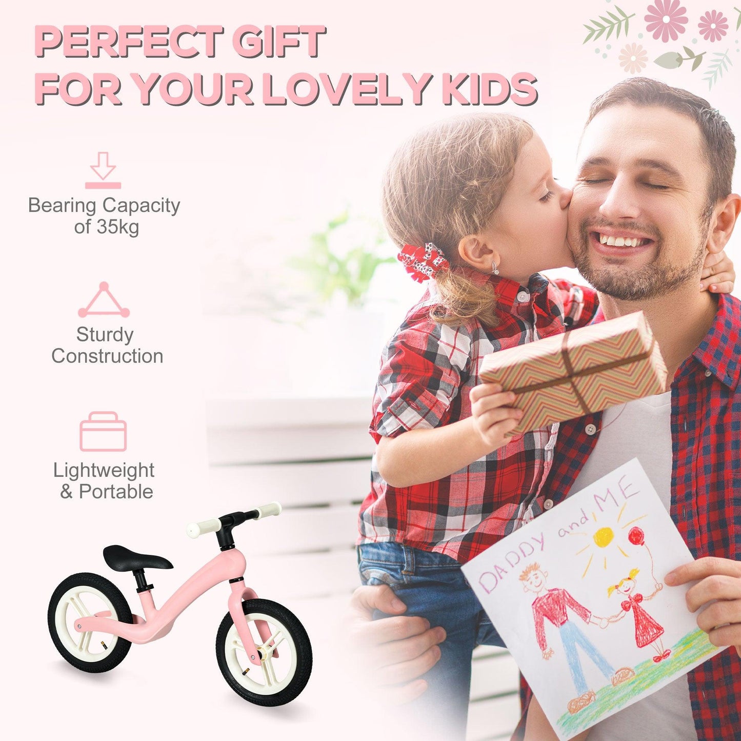 AIYAPLAY 12" Kids Balance Bike - Lightweight Training Bike, Adjustable Seat, Rubber Wheels - Pink - ALL4U RETAILER LTD