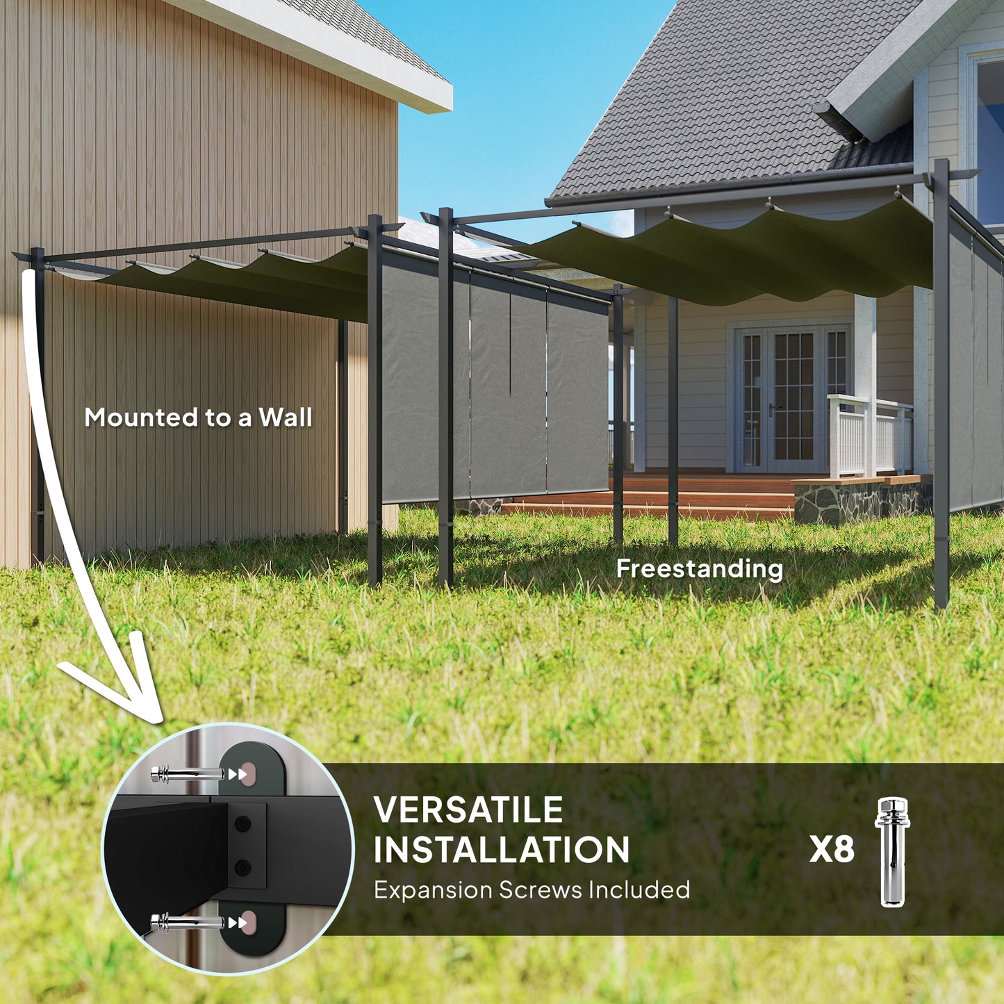Outsunny 3 By 4m Metal Pergola With Retractable Roof And Roller Shade UPF30 Plus Outdoor Sun Shelter Grey