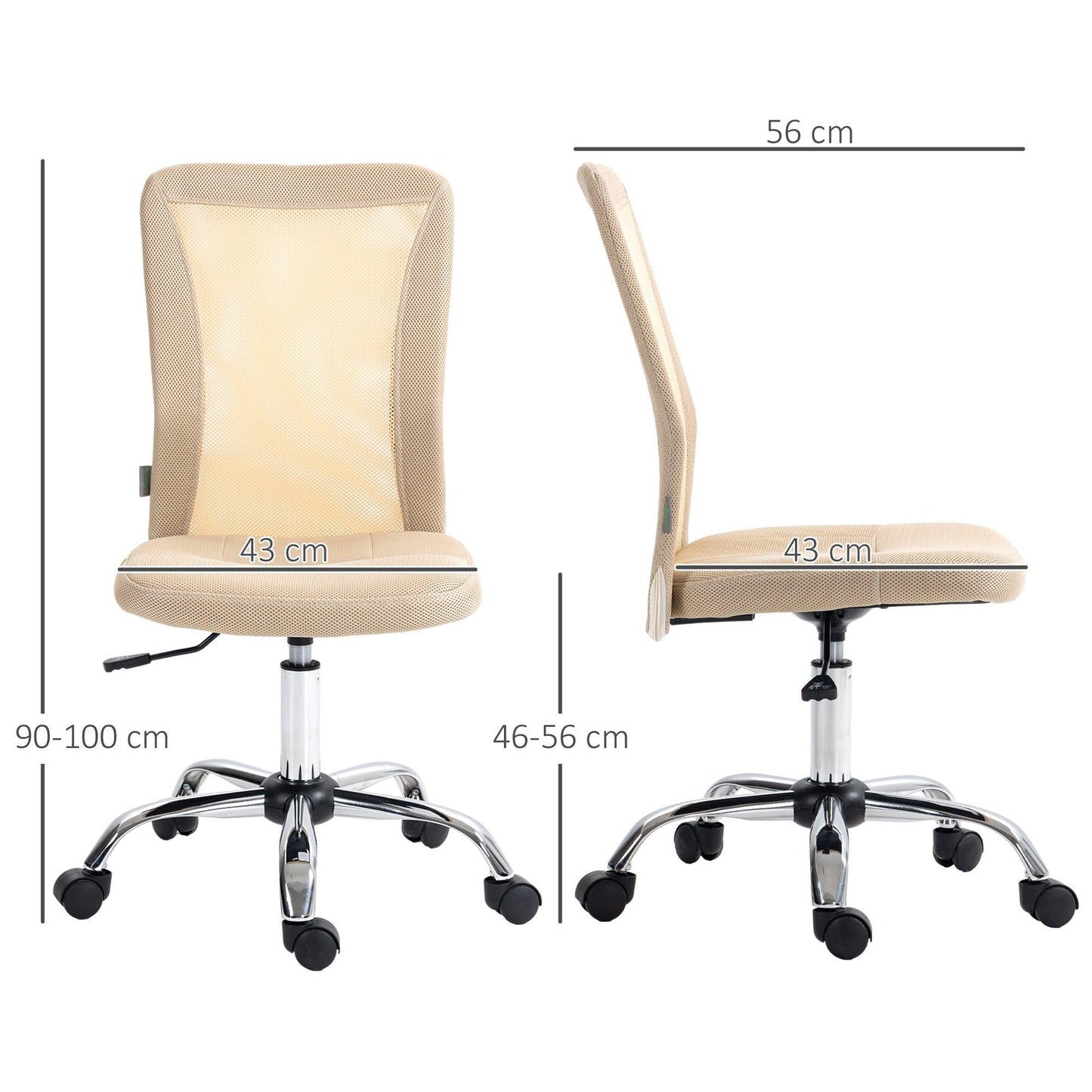 Vinsetto Beige Mesh Office Chair, Adjustable Height, Armless Study Chair - ALL4U RETAILER LTD