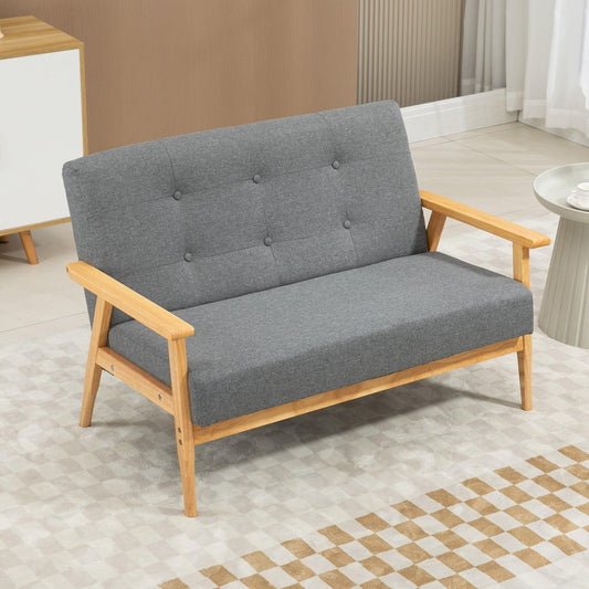 HOMCOM Modern 2-Seater Sofa Upholstery Couch with Rubber Wood Legs Dark Grey - ALL4U RETAILER LTD