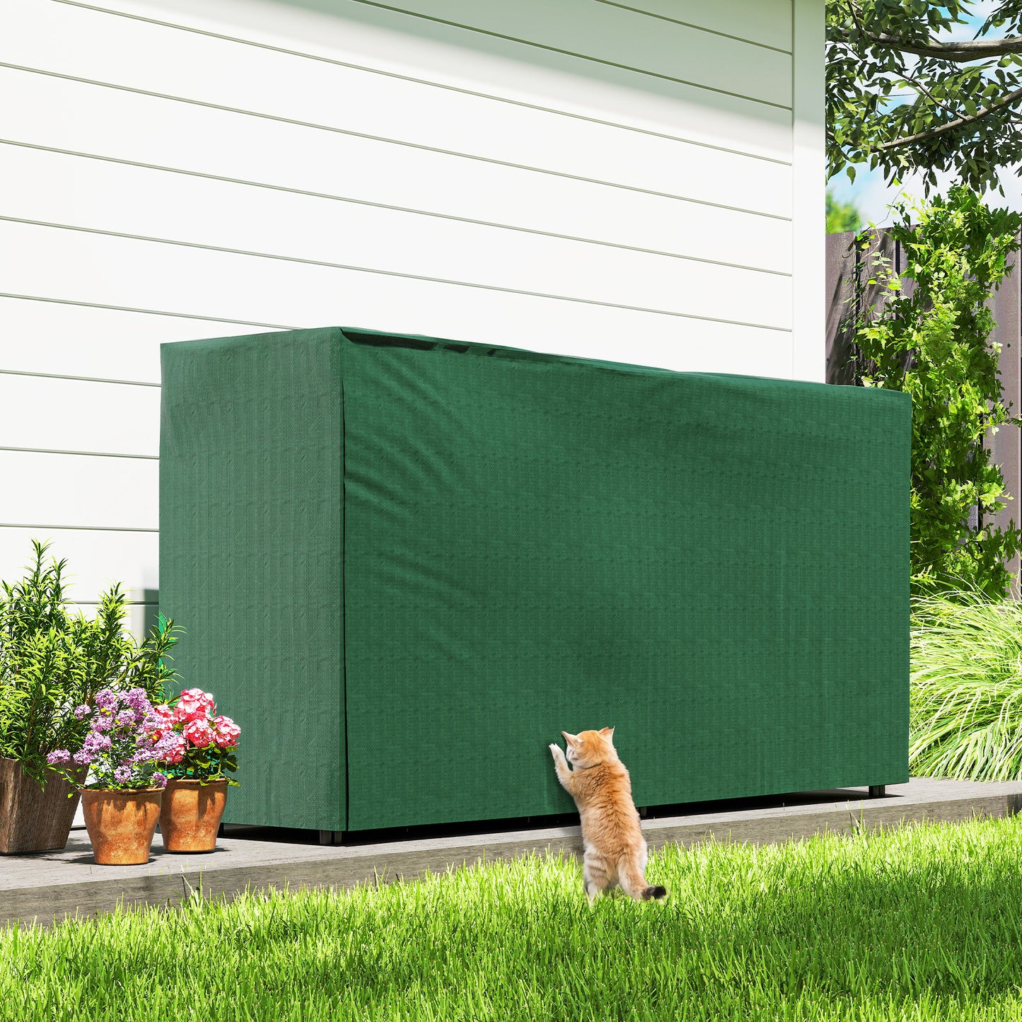 Outsunny Firewood Rack With Waterproof Cover Heavy Duty Metal Log Store For Indoor Outdoor 200 X 36 X 99 CM Dark Green