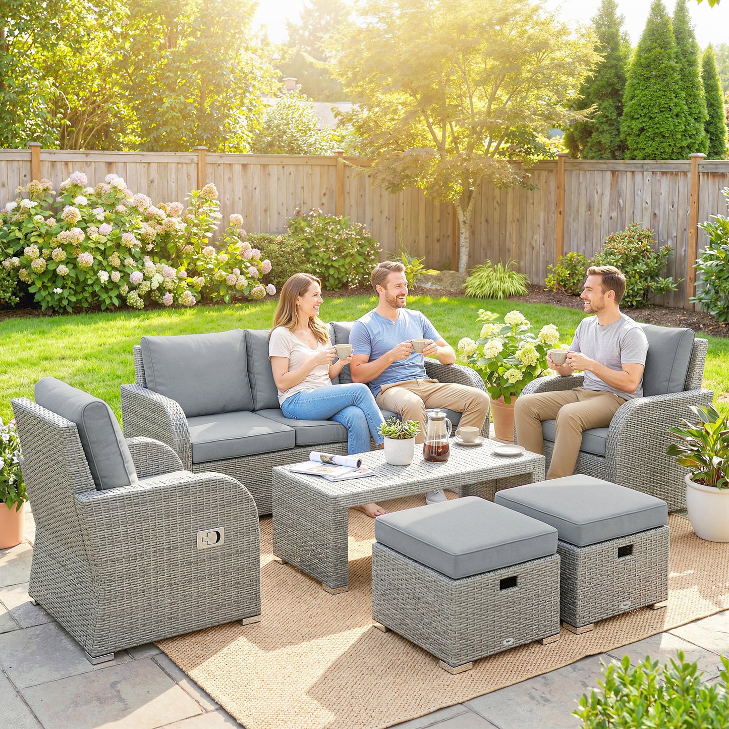 Outsunny Six Piece Rattan Garden Furniture Set With Reclining Armchairs Dark Grey