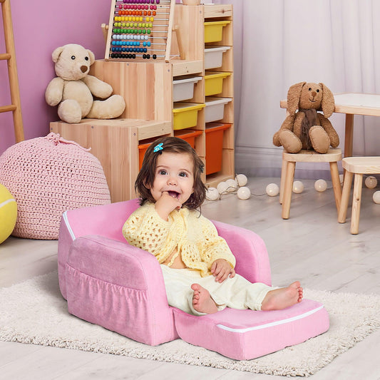 HOMCOM 2 In 1 Kids Armchair Sofa Bed Fold Out Padded Wood Frame Bedroom Pink - ALL4U RETAILER LTD