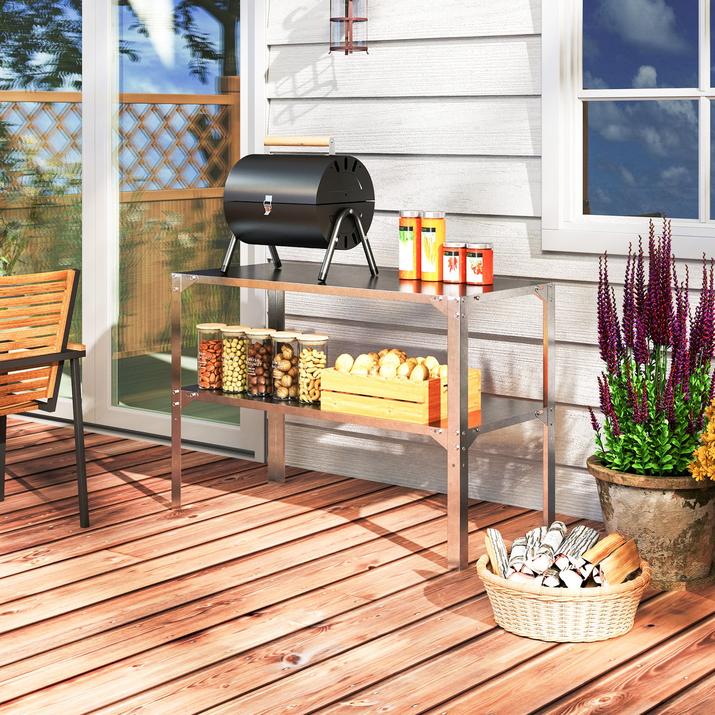 Outsunny Galvanised Steel Potting Bench 2 Tier Table With Storage Shelf For Outdoor Patio Greenhouse 110x50x75cm Silver