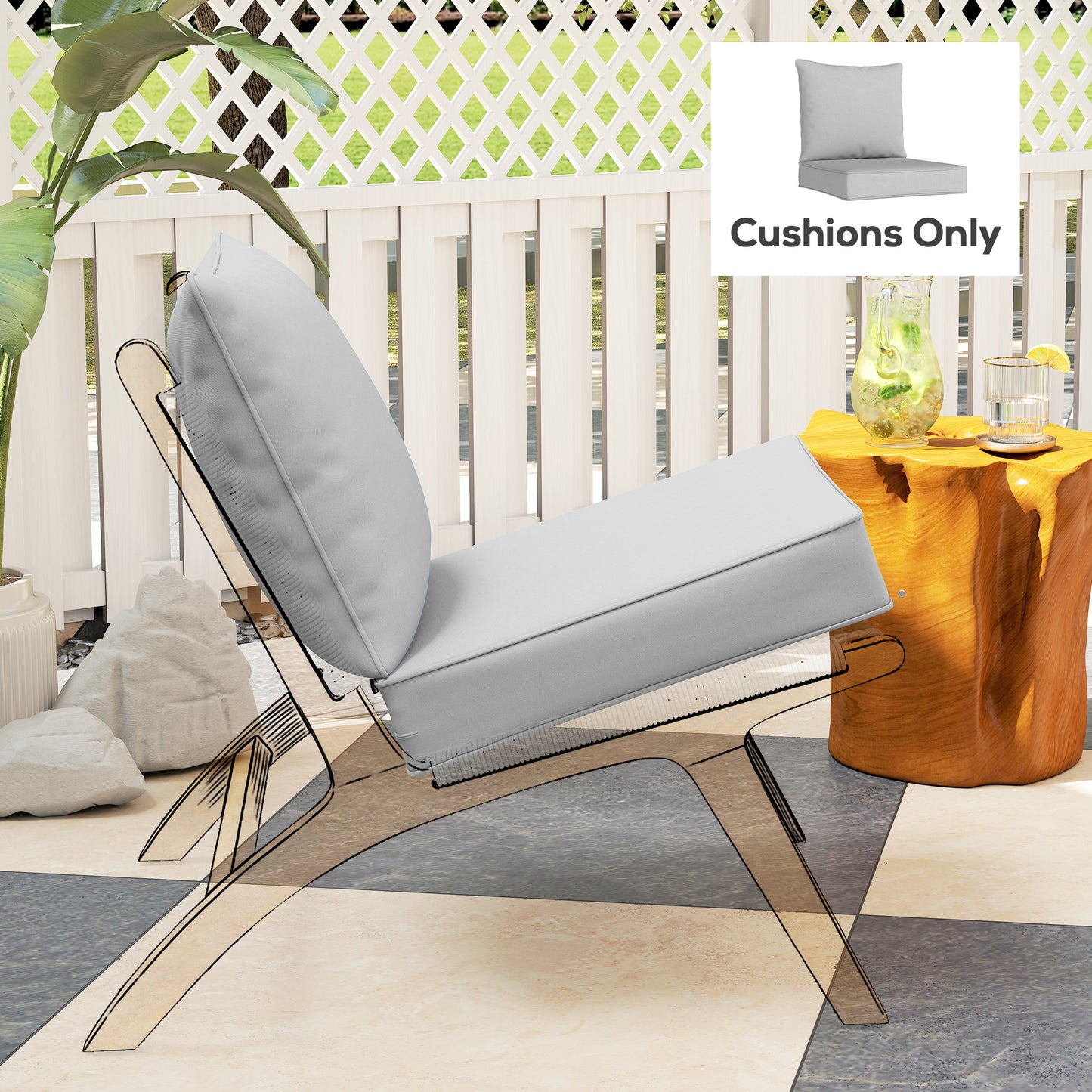 Outsunny Outdoor Seat And Back Replacement Cushion Set 63L X 55W X 15D Cm Patio Deep Seating Chair Fade Resistant Light Grey