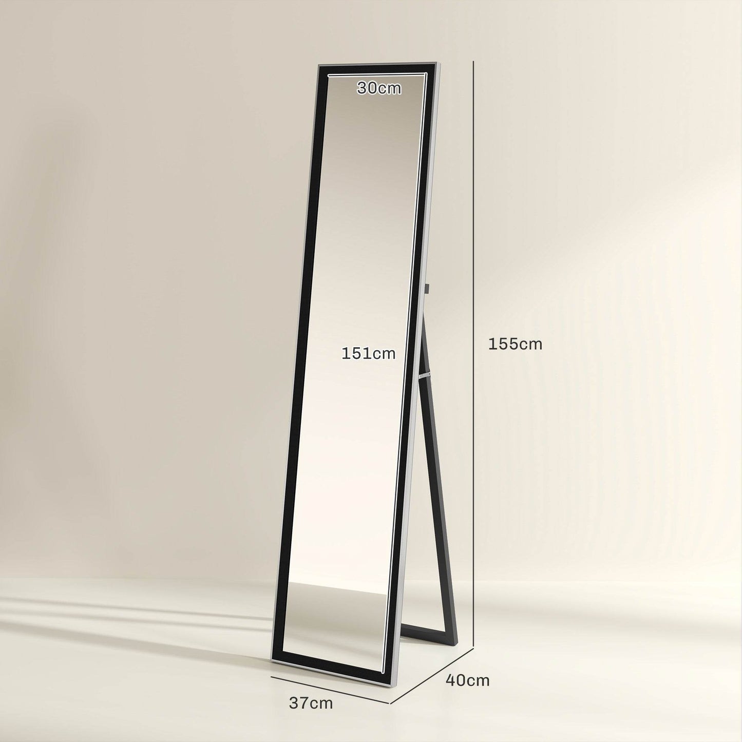 HOMCOM Sparkling Black Full-Length Wall Mirror - ALL4U RETAILER LTD