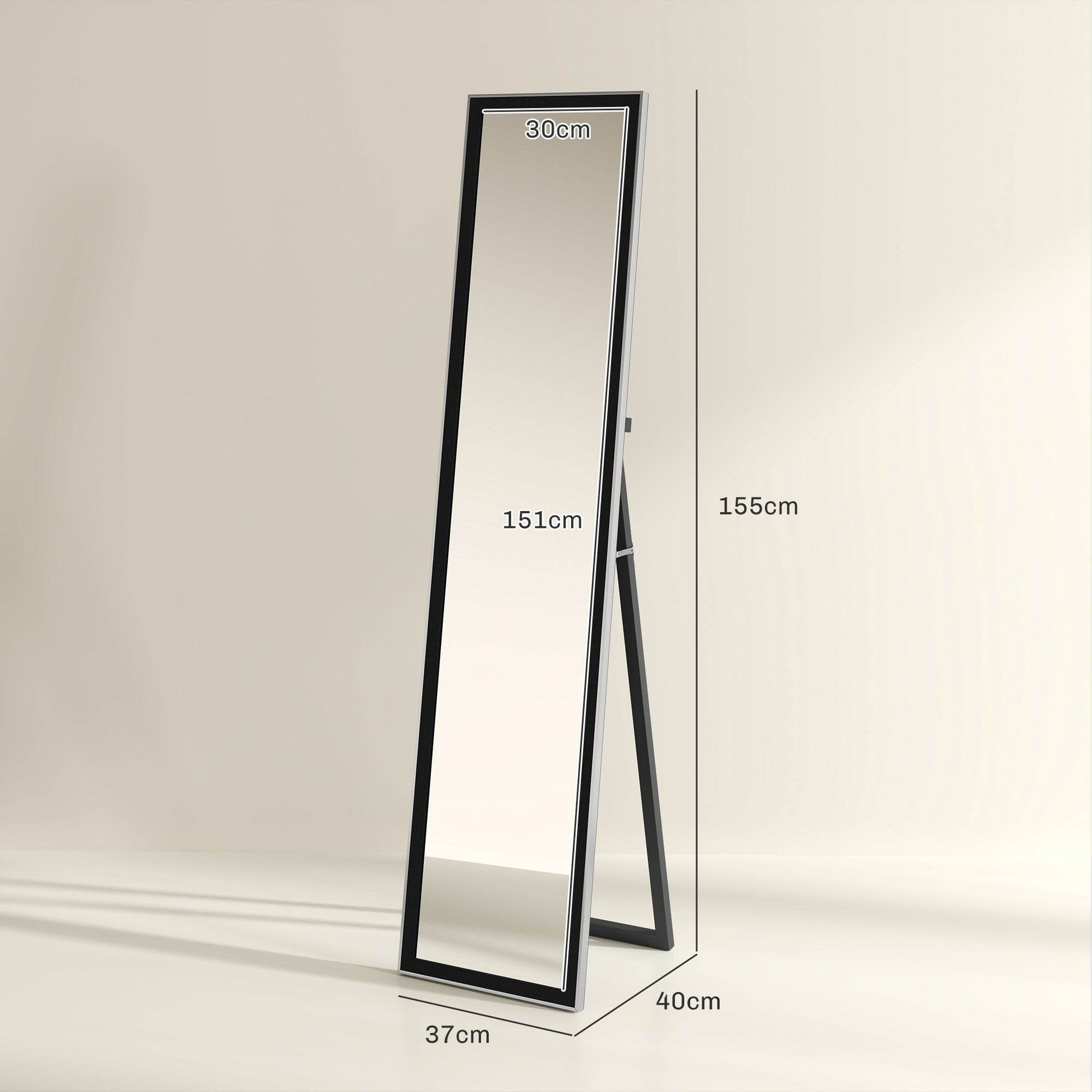 HOMCOM Sparkling Black Full-Length Wall Mirror - ALL4U RETAILER LTD