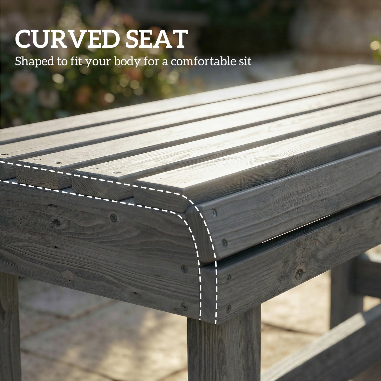 Outsunny Wooden Outdoor Bench 2 Seater Garden Bench Backless Patio Bench With Slatted Curved Seat Grey Embossed Finish
