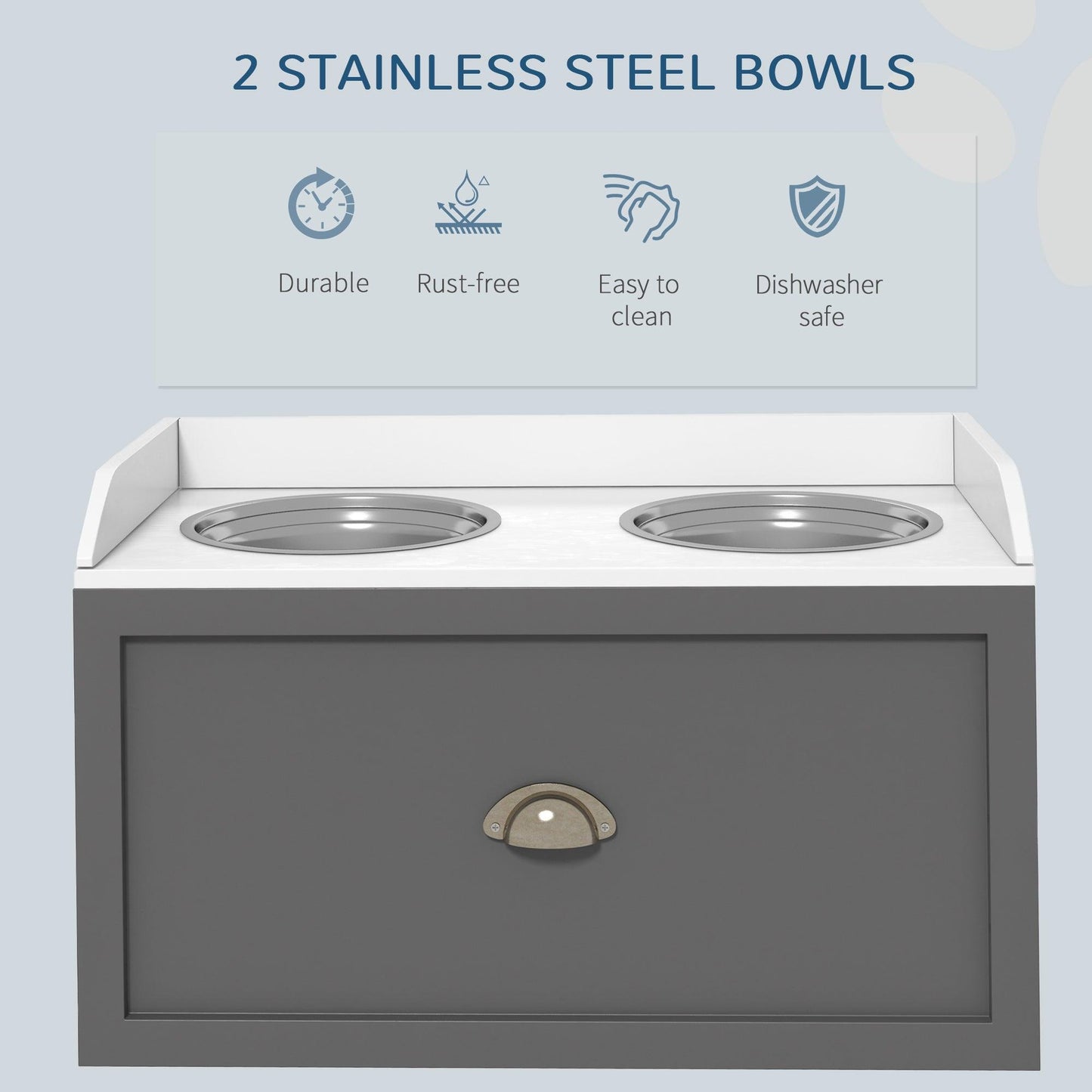 PawHut Raised Stainless Steel Dog Bowls with Storage Drawer, Grey - ALL4U RETAILER LTD