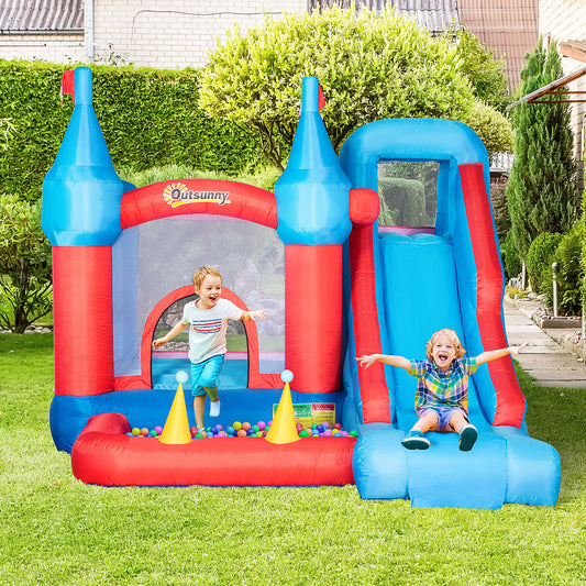 Outsunny 5-in-1 Inflatable Kids Bouncy Castle with Slide, Trampoline, Water Pool & Climbing Wall - Perfect for Ages 3-8 - ALL4U RETAILER LTD