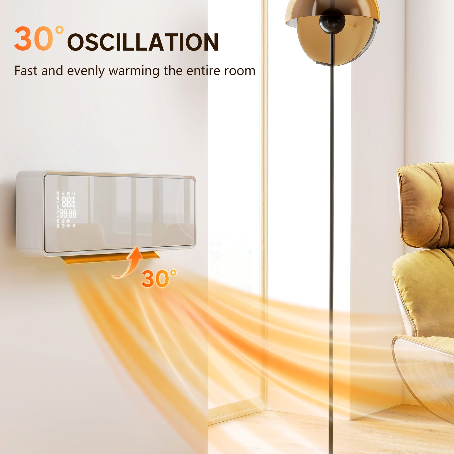 HOMCOM 2000W Ceramic Electric Space Heater With Fan And Adjustable Thermostat Wall Mounted White