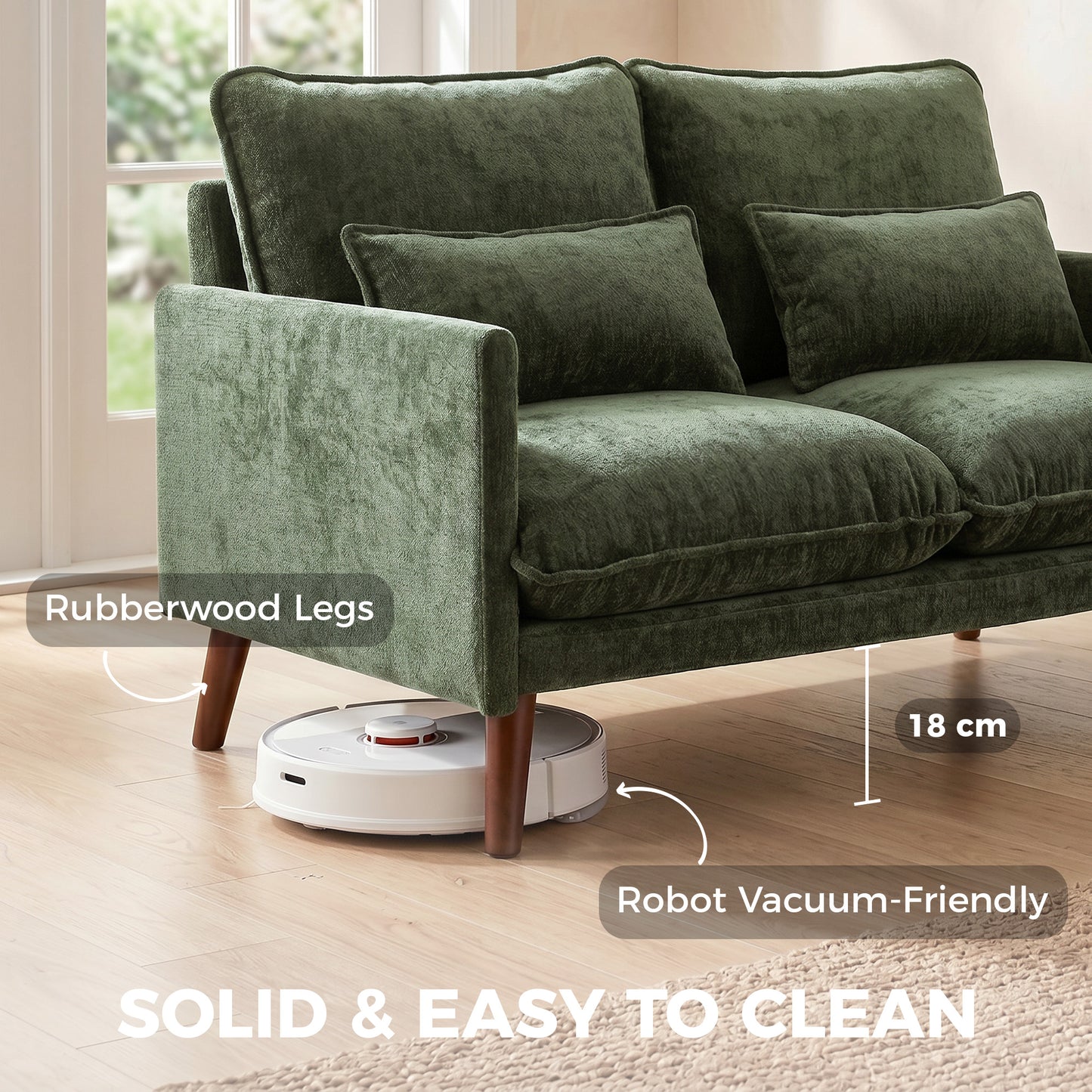 HOMCOM 2 Seater Sofa Loveseat in Green With Pocket Springs High Density Foam Plush Comfort Wood Legs