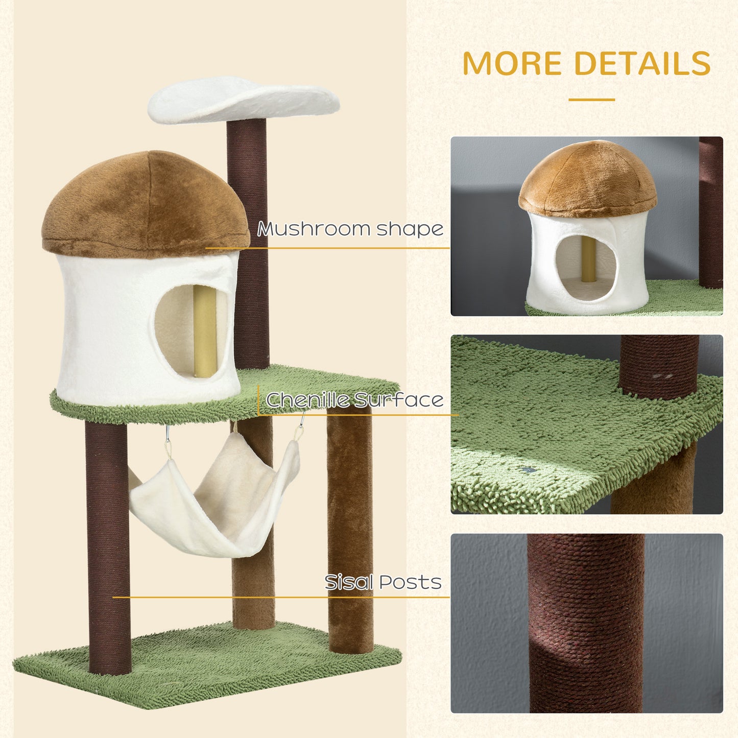 PawHut 100cm Cat Activity Center with Mushroom Condo, Scratching Posts, and Hammock in Green - ALL4U RETAILER LTD