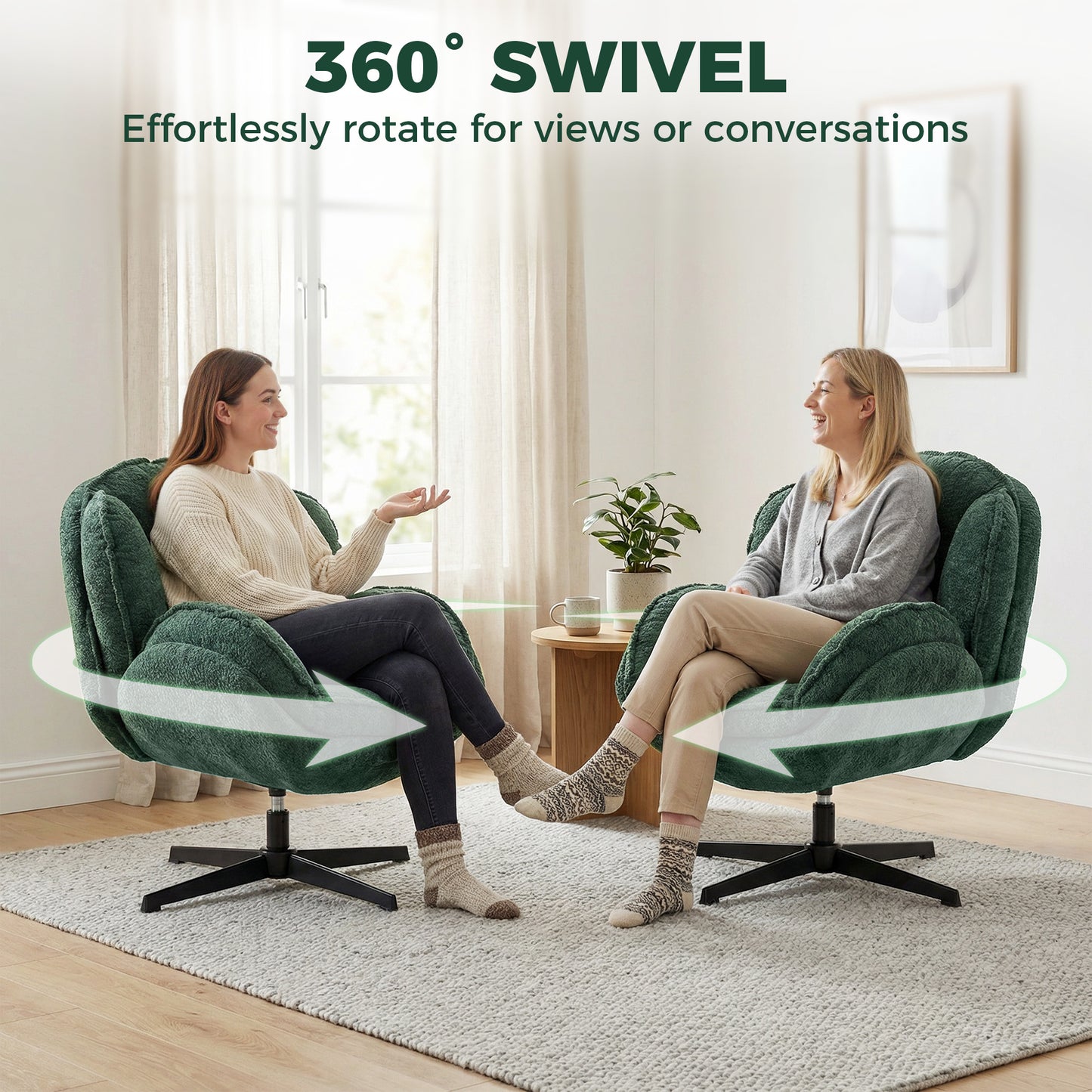 HOMCOM Modern Wingback Velvet Armchair With Swivel And Four Star Base In Dark Green