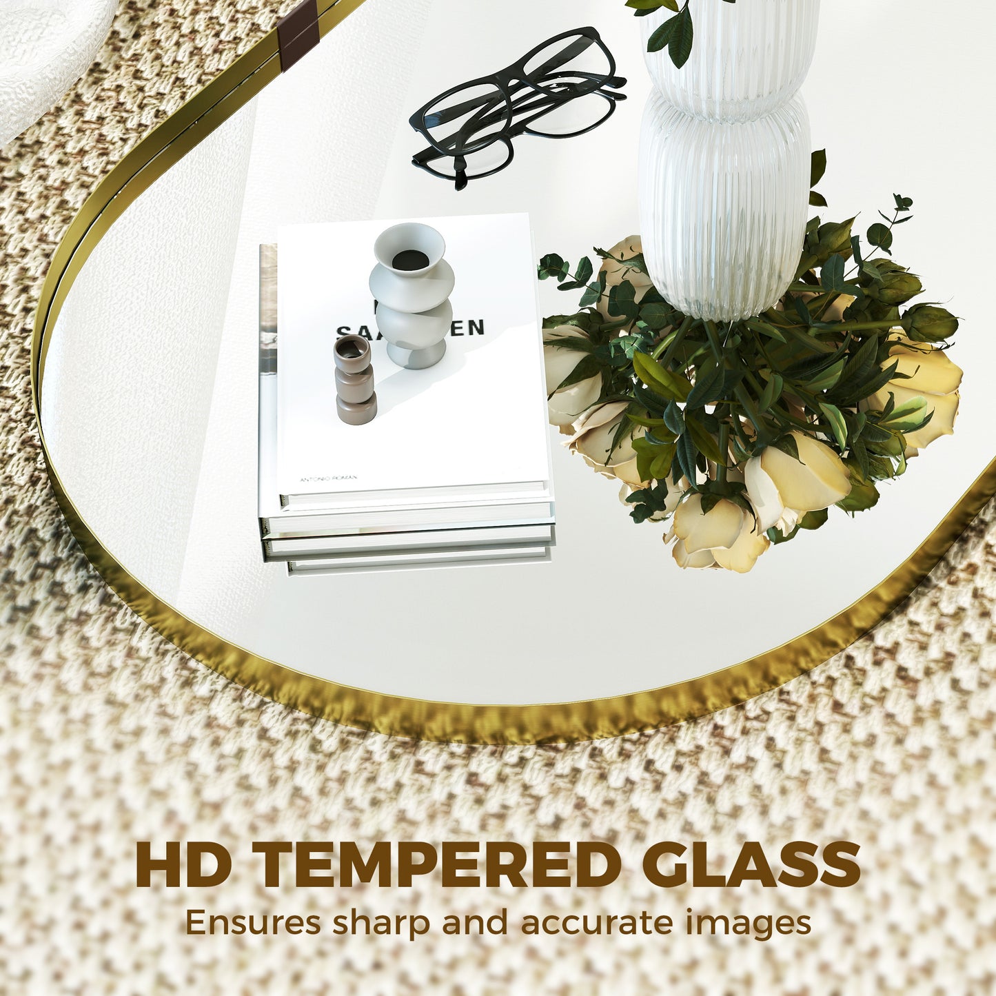 HOMCOM Wall Mirror With Elevated Aluminium Frame Gold Tone 60 X 90 cm Runway Style For Bathroom Hallway And Living Room
