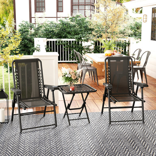 Outsunny Black Three Piece Garden Table And Chair Set With Powder Coated Steel Frame And Texteline Fabric