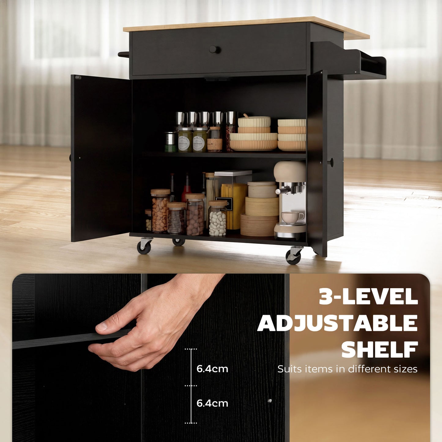 HOMCOM Kitchen Island With Drop Leaf Rolling Cart And Storage Drawer
