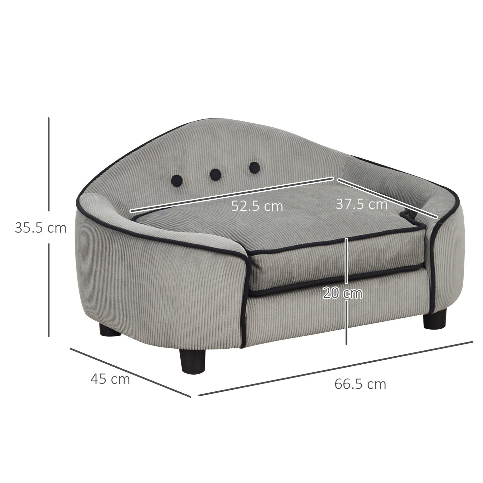 PawHut Pet Sofa Dog Bed Couch Cat Kitten Grey 66.5 x 45 x 35.5 cm - ALL4U RETAILER LTD