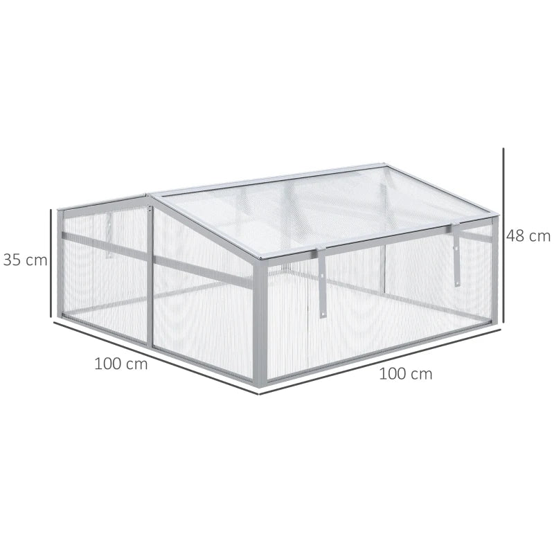 Outsunny 100x100cm Polycarbonate Cold Frame Greenhouse with Windows - Compact and Versatile Gardening Solution - ALL4U RETAILER LTD