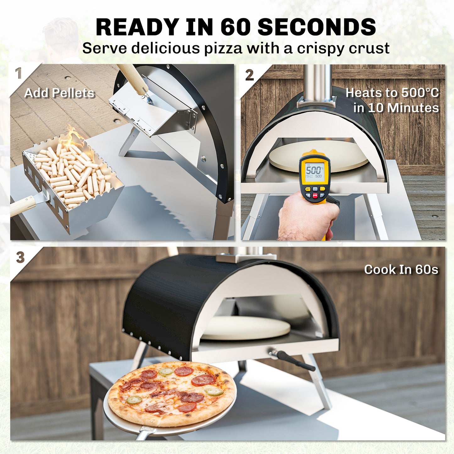 Outsunny Outdoor Pizza Oven With Foldable Legs Pellet Wood Fired 12 Inch Rotating Stone And Peel