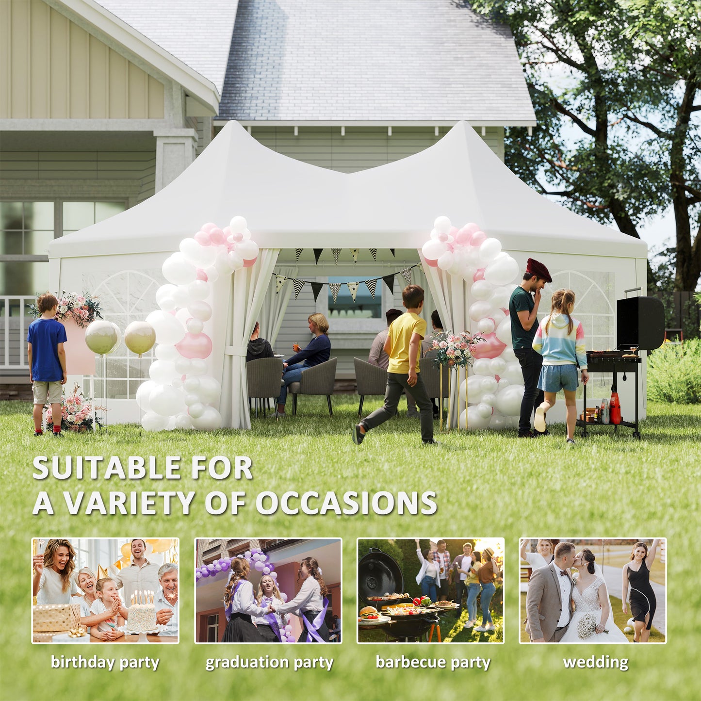 Outsunny 6.8 By 5m Octagonal Marquee Gazebo White High Roof With Galvanised Steel Frame