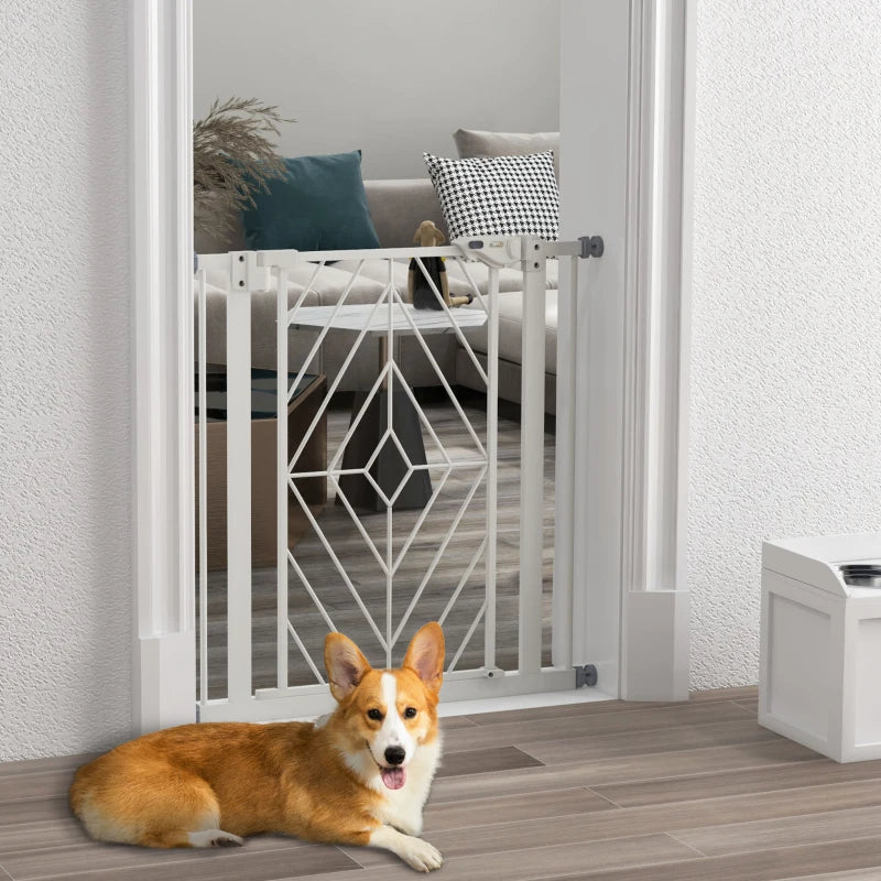 PawHut Pressure Fit Stair Gate - Dog Gate with Auto Closing Door, Double Locking, Easy Installation, Openings 74-80cm - White - ALL4U RETAILER LTD