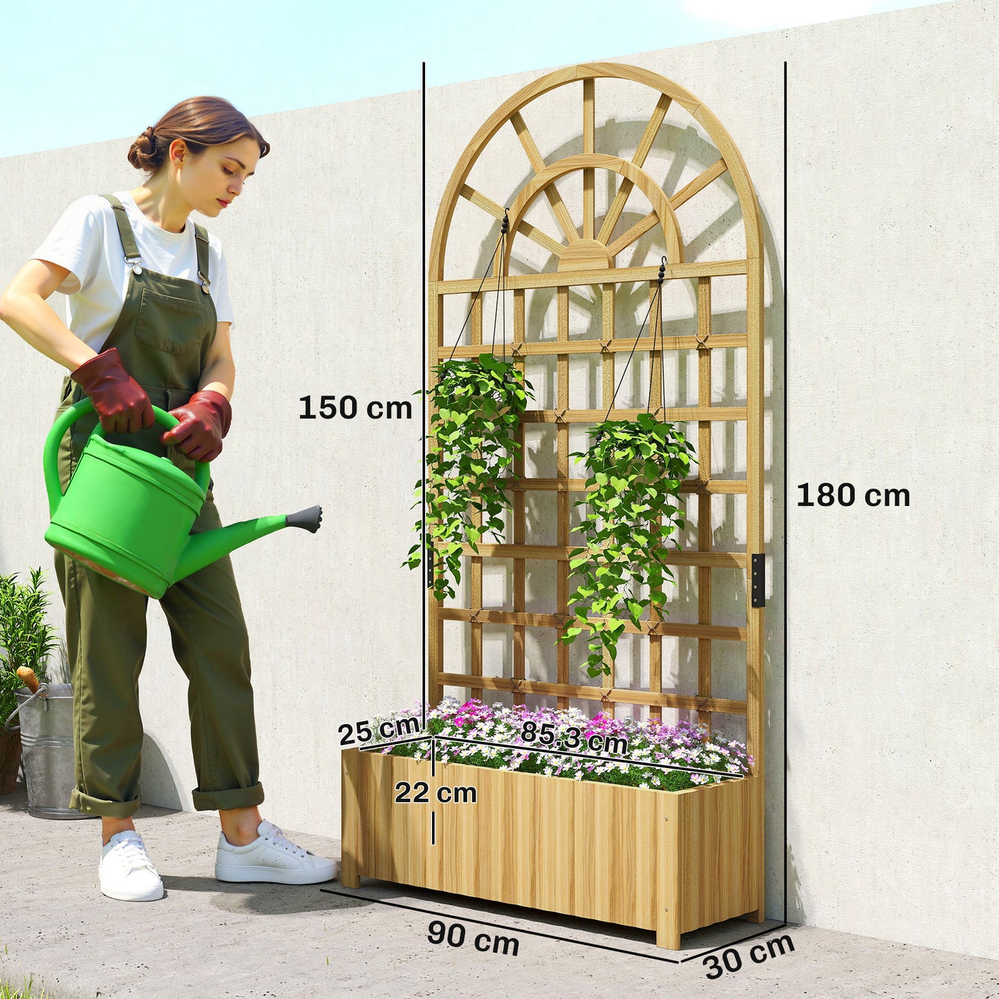 Outsunny Wooden Raised Planter With Trellis Garden Bed For Climbing Plants Weather Resistant Fir Wood