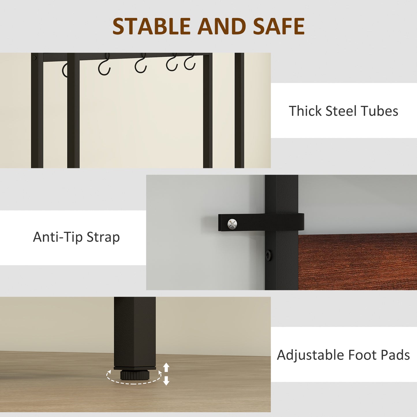 HOMCOM 5-In-1 Industrial Style Hallway Tree With Bench Seat And Shoe Storage In Brown And Black