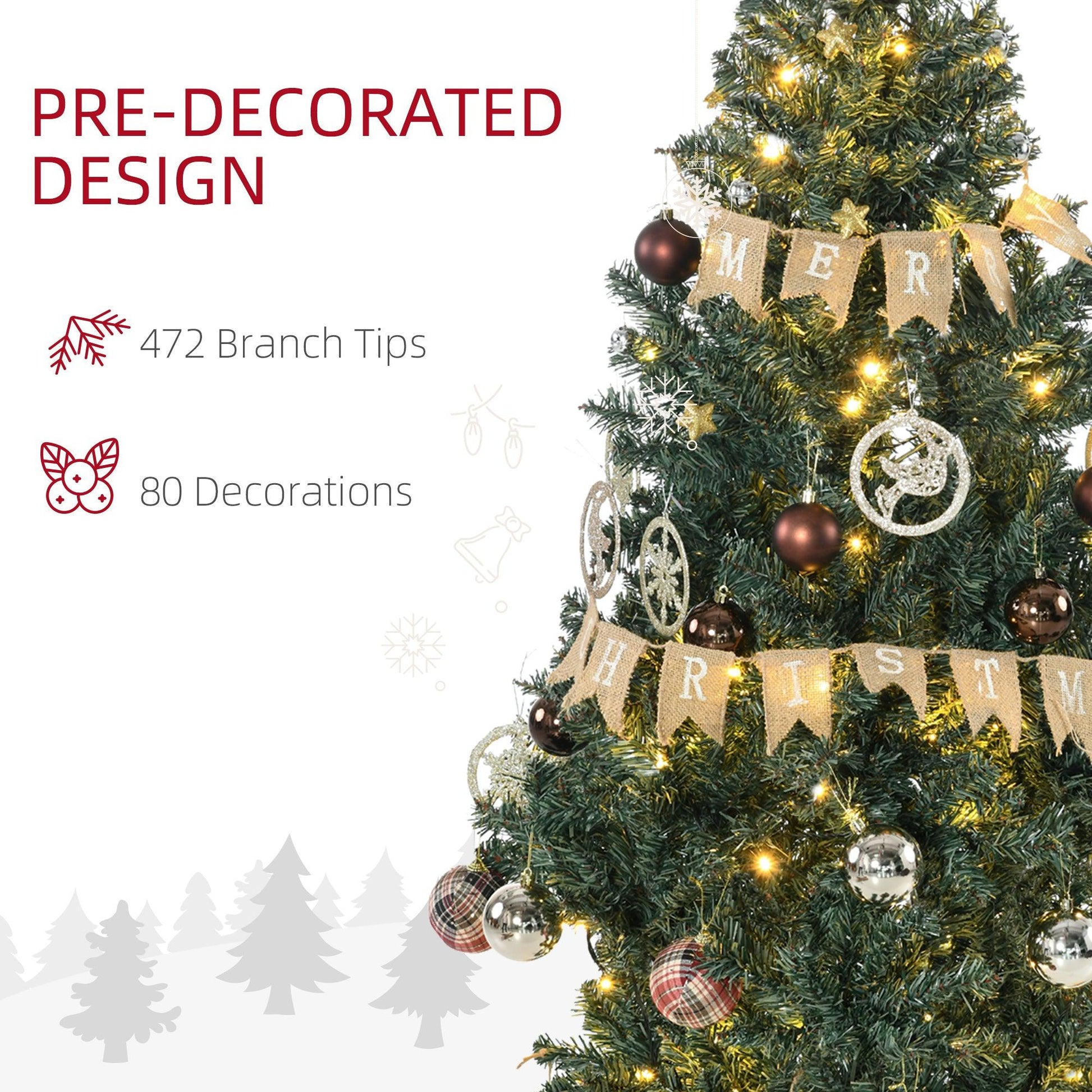 HOMCOM 5' Prelit Christmas Tree with Warm White LED Lights - ALL4U RETAILER LTD