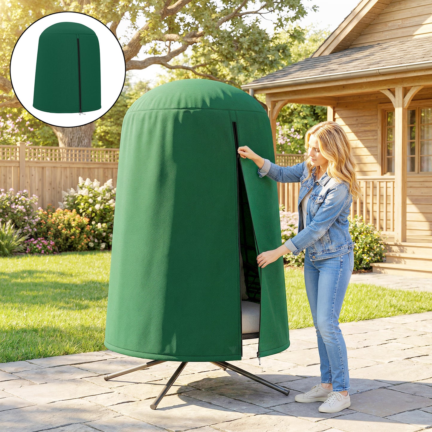 Outsunny 190 x 128cm Hanging Egg Chair Cover Green Weatherproof Outdoor Furniture Protector