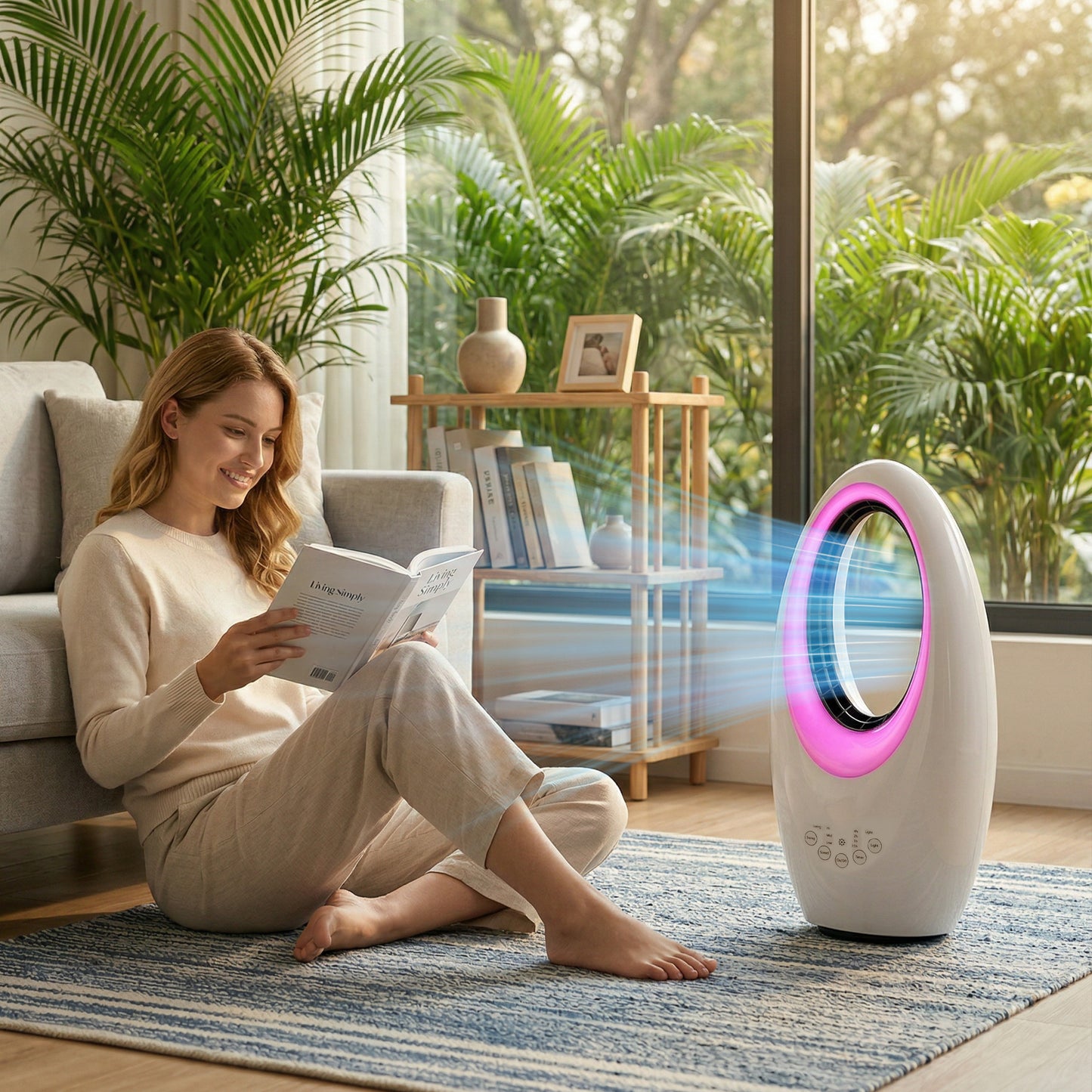 HOMCOM Bladeless Tower Fan Quiet 36dB With 60 Degree Oscillation LED Lights 3 Speeds 7.5H Timer Remote Control
