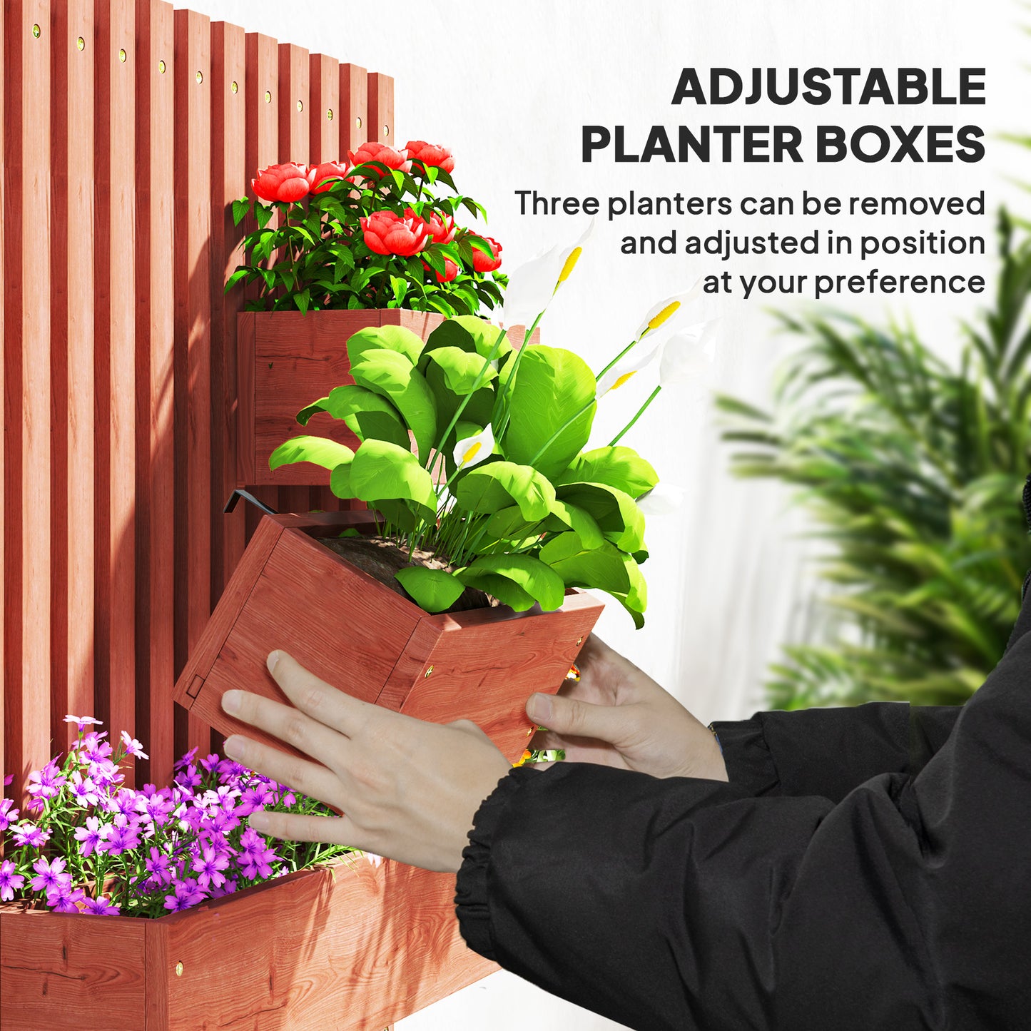 Outsunny Wall Mounted Wooden Garden Planter with Trellis and Drainage Holes Three Planter Boxes for Patio Brown