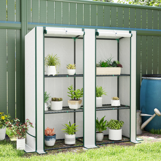 Outsunny Three Tier Mini Greenhouse White With Plastic Cover And Zipped Roll Up Door For Indoor Outdoor Shelves