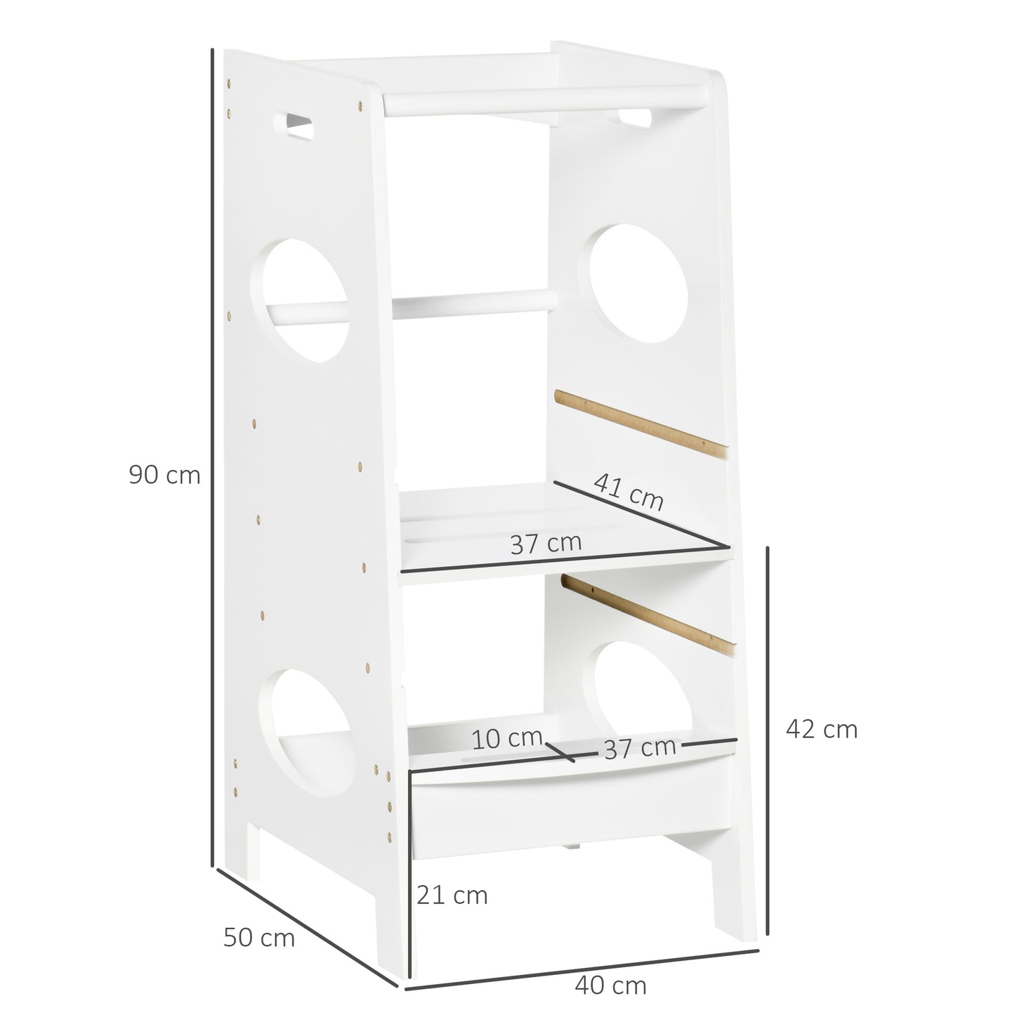 HOMCOM Toddler Step Stool Adjustable Standing Tower With Safety Rail For Kitchen Counter White