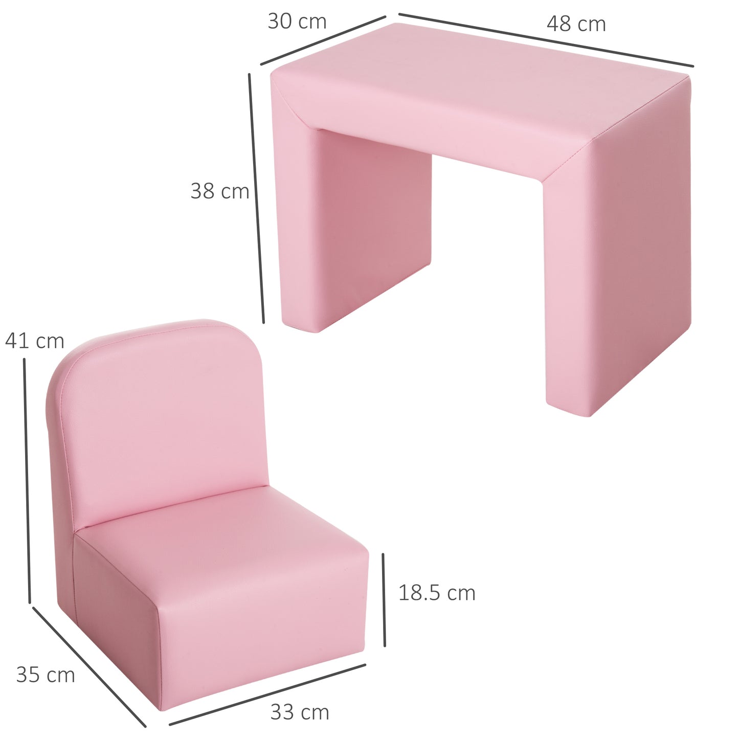 HOMCOM 2 in 1 Toddler Sofa Chair 48 x 44 x 41 cm Game Relax Playroom Pink - ALL4U RETAILER LTD