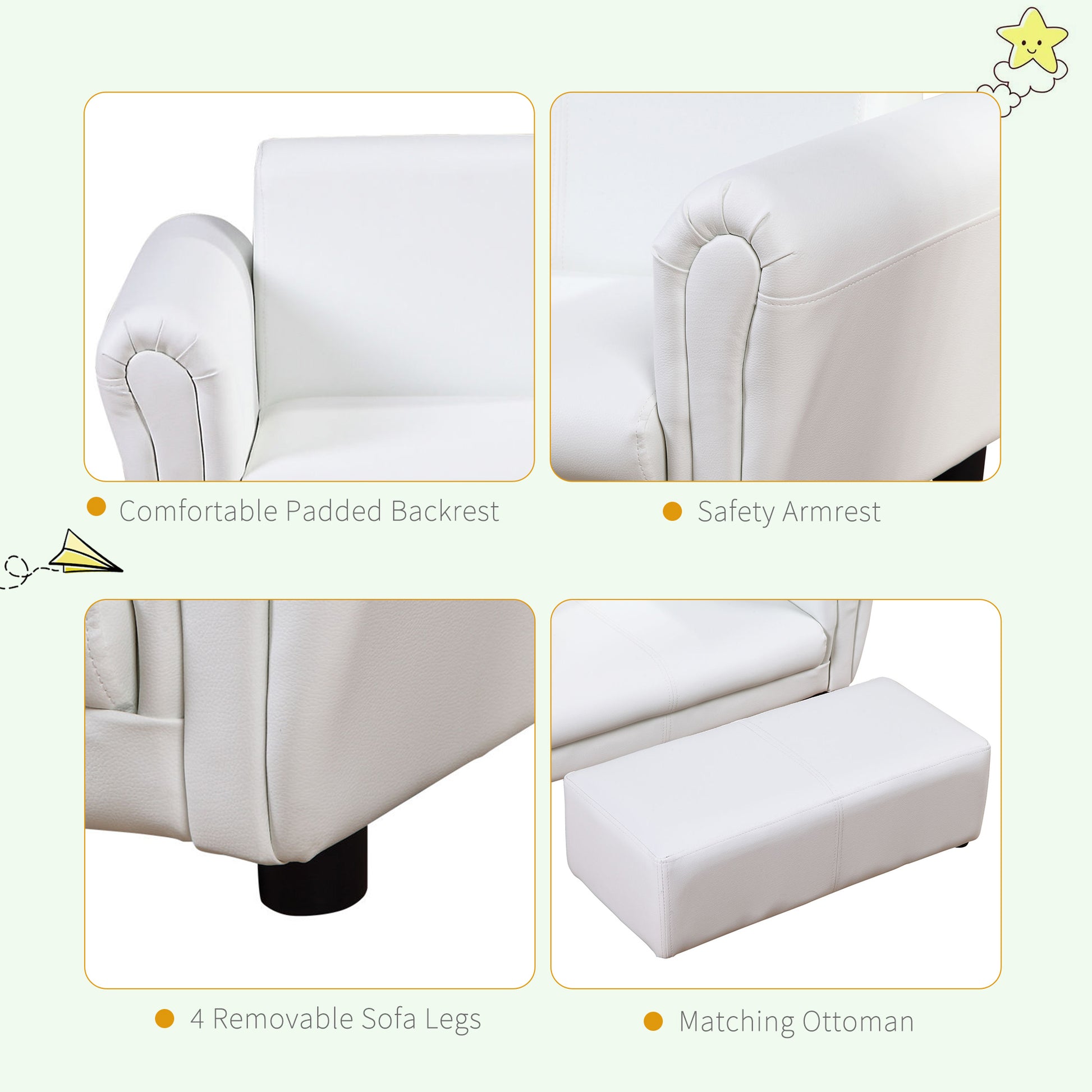 HOMCOM 2 Seater Toddler Chair Kids Twin Sofa Childrens Double Seat Furniture Armchair Boys Girls Couch Footstool White - ALL4U RETAILER LTD