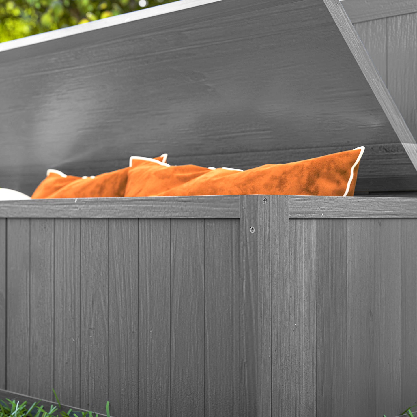 Outsunny Wood Storage Bench For Patio And Garden Furniture Grey Weatherproof Fir Wood With Underseat Storage
