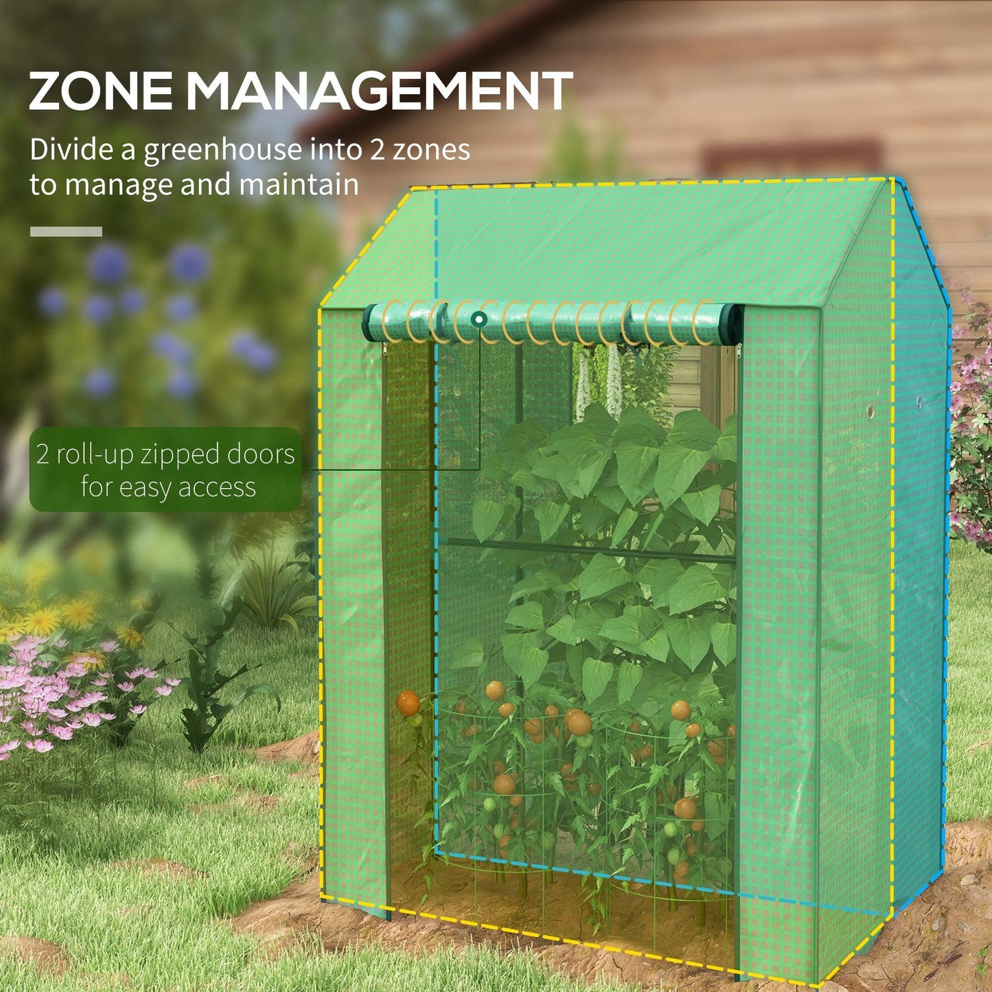 Outsunny 2-Room Green House, Mini Greenhouse with 2 Roll-up Doors, Vent Holes and Reinforced Cover, 100 x 80 x 150cm - ALL4U RETAILER LTD