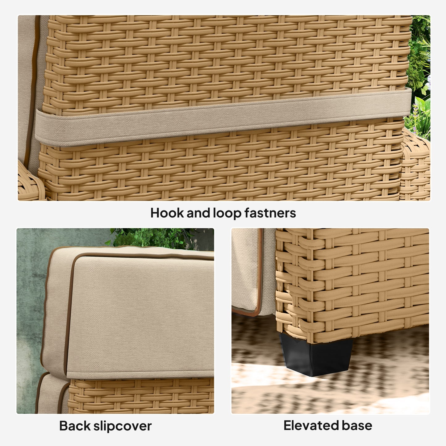 Outsunny 145 Degree Reclining Rattan Armchair With Footrest Khaki Beige Outdoor Lounge Chair