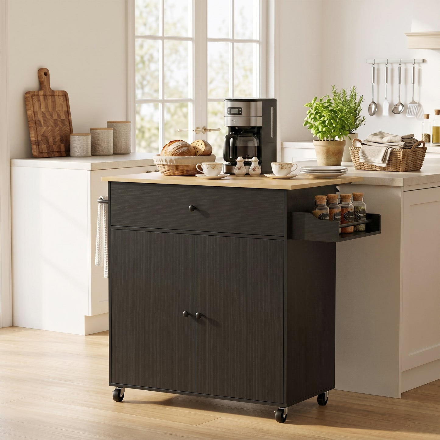 HOMCOM Kitchen Island With Drop Leaf Rolling Cart And Storage Drawer