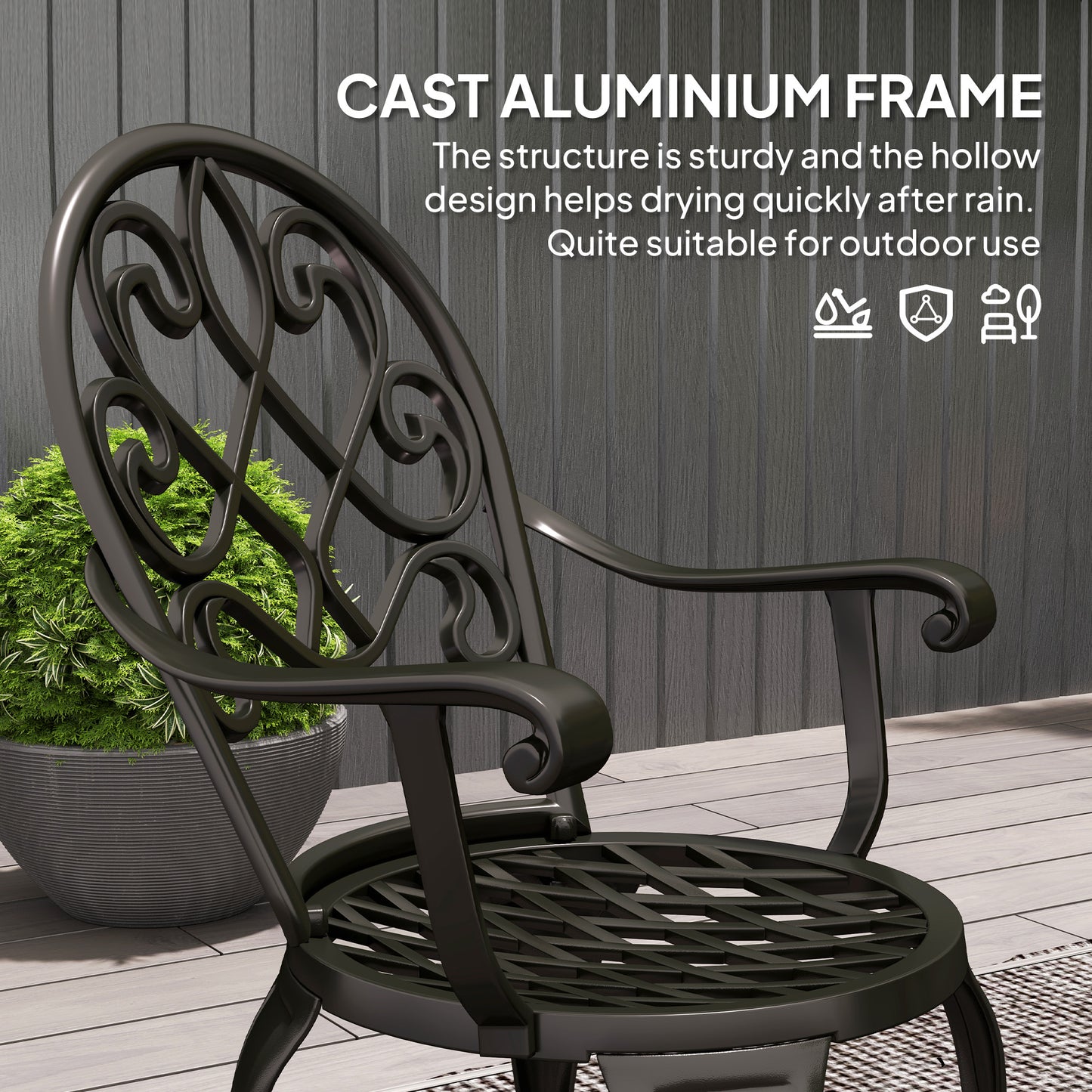 Outsunny Three Piece Aluminium Outdoor Garden Bistro Set With Round Table And Two Chairs In Black