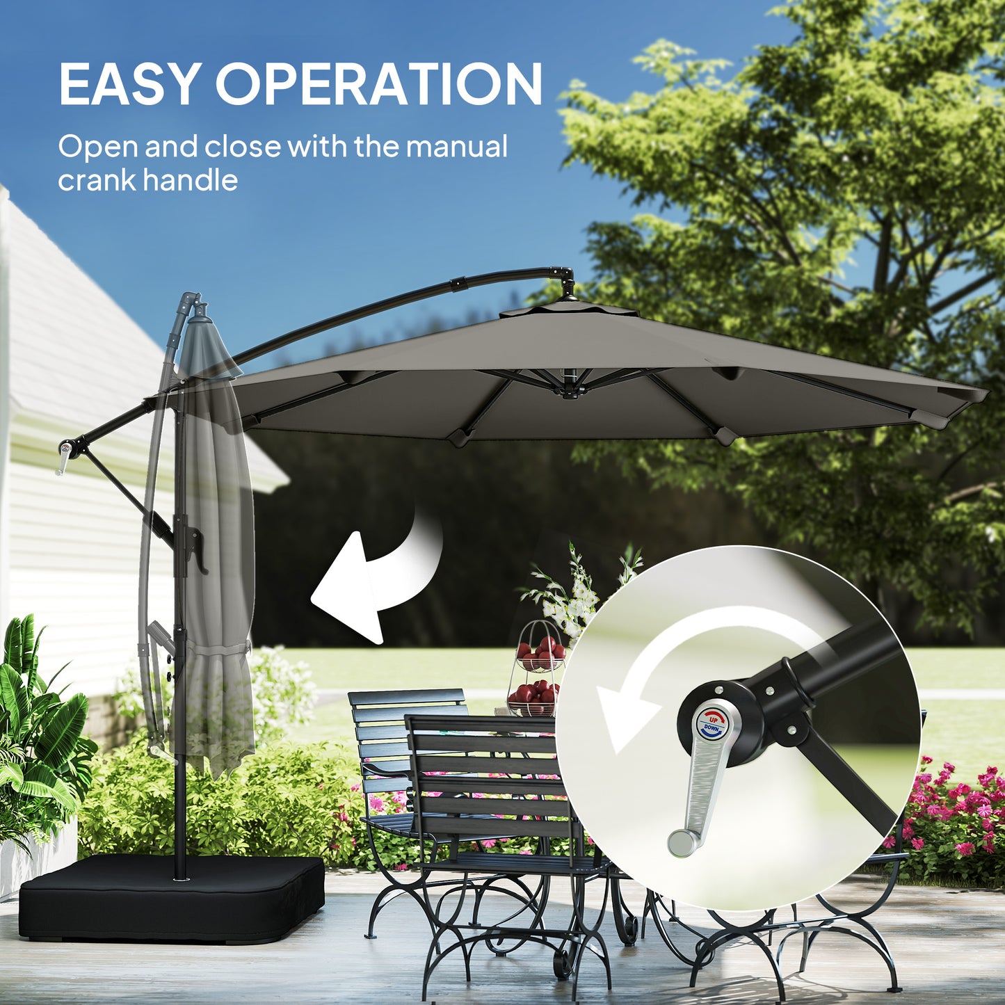 Outsunny 3 m Garden Cantilever Parasol With 80 Kg Sandbag Cross Base 360 Degree Rotation Grey