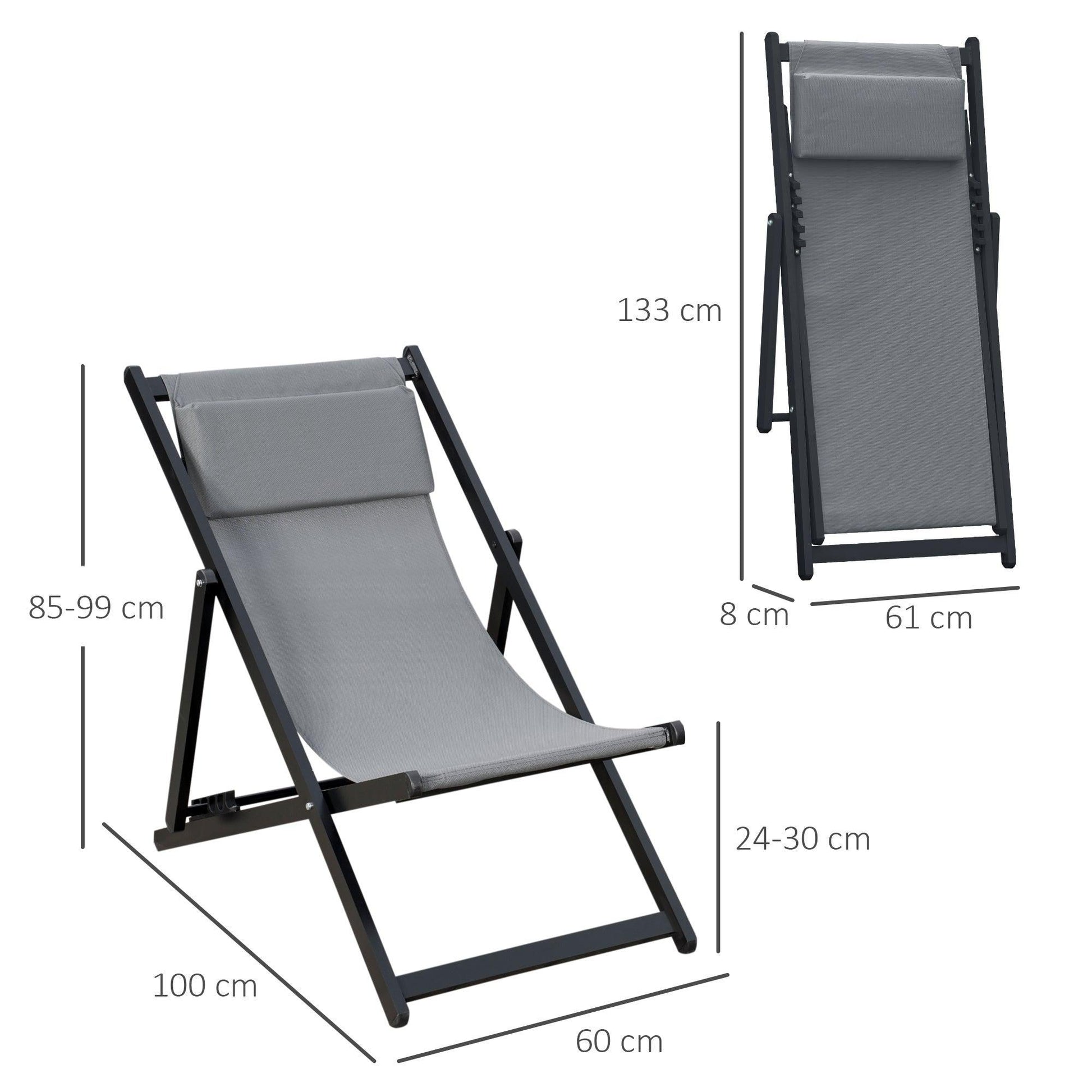 Outsunny Folding Deckchairs, Set of 2 - ALL4U RETAILER LTD