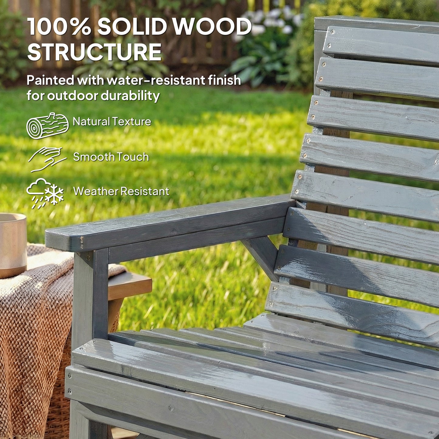 Outsunny Wooden Garden Furniture Set With Parasol Hole 1 Chair 1 Bench Detachable Table Grey Embossed Finish
