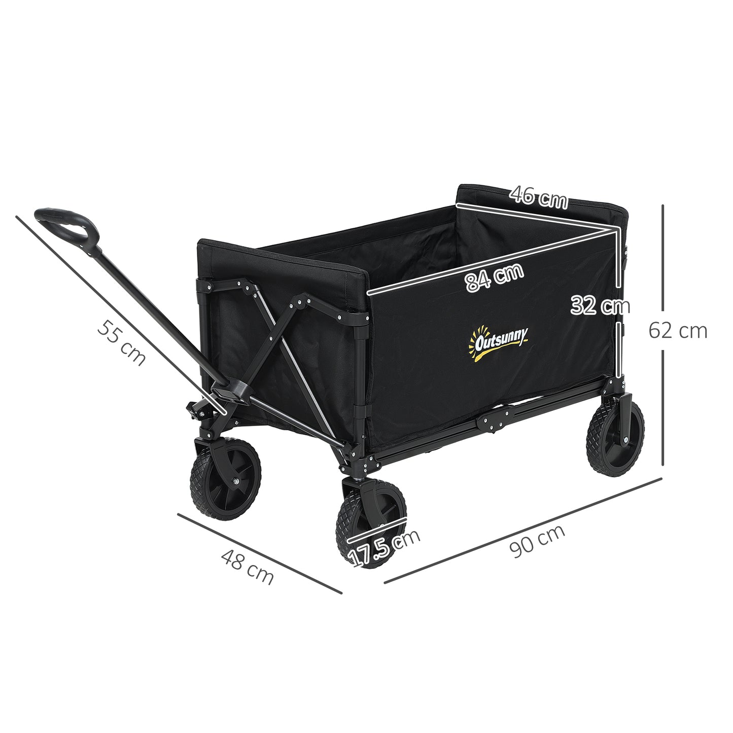 Outsunny 120L Folding Trolley On Wheels For Camping Garden Beach Fishing Black With Adjustable Handle