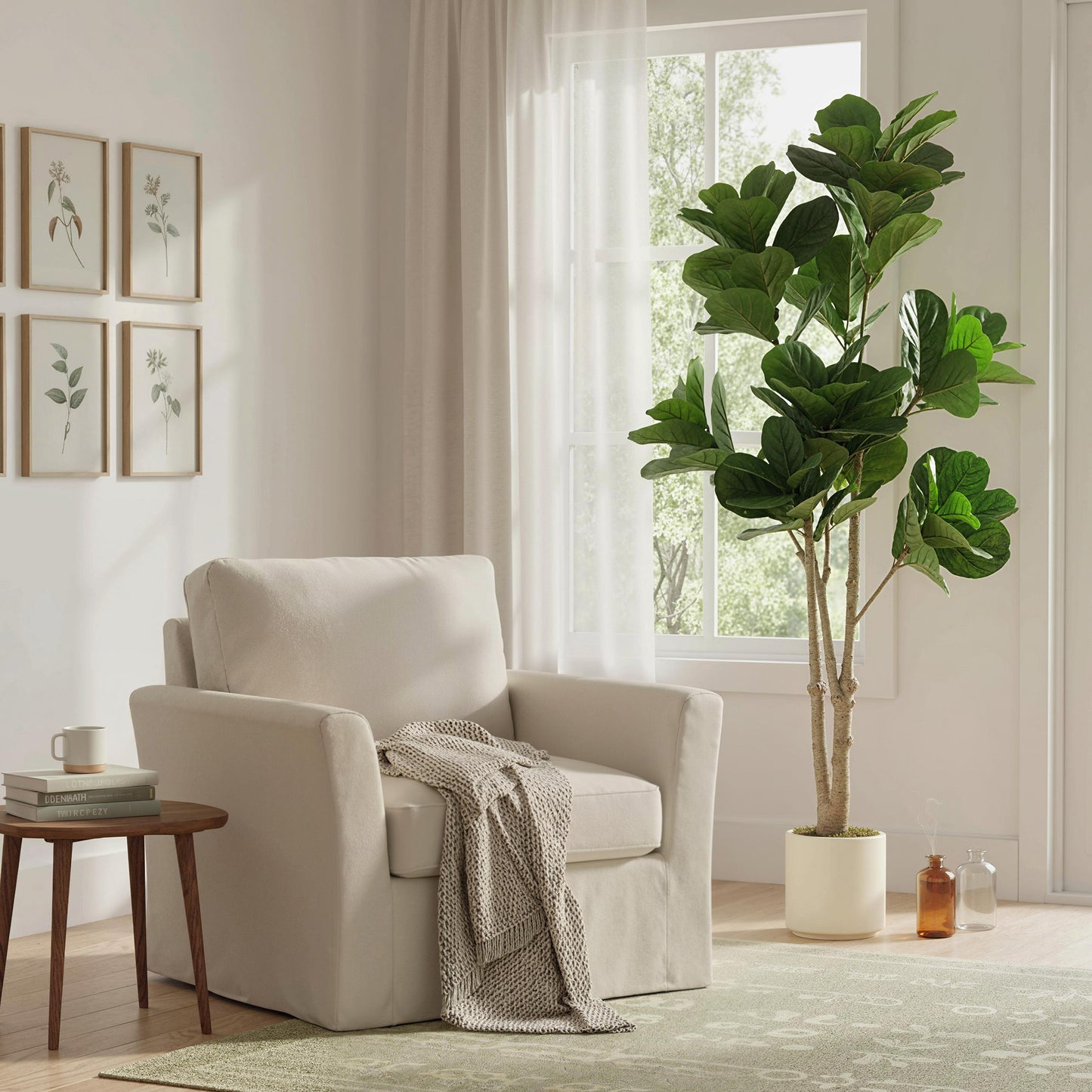 HOMCOM 180cm Artificial Fiddle Leaf Fig Tree White Cement Planter Realistic Leaves Textured Trunk
