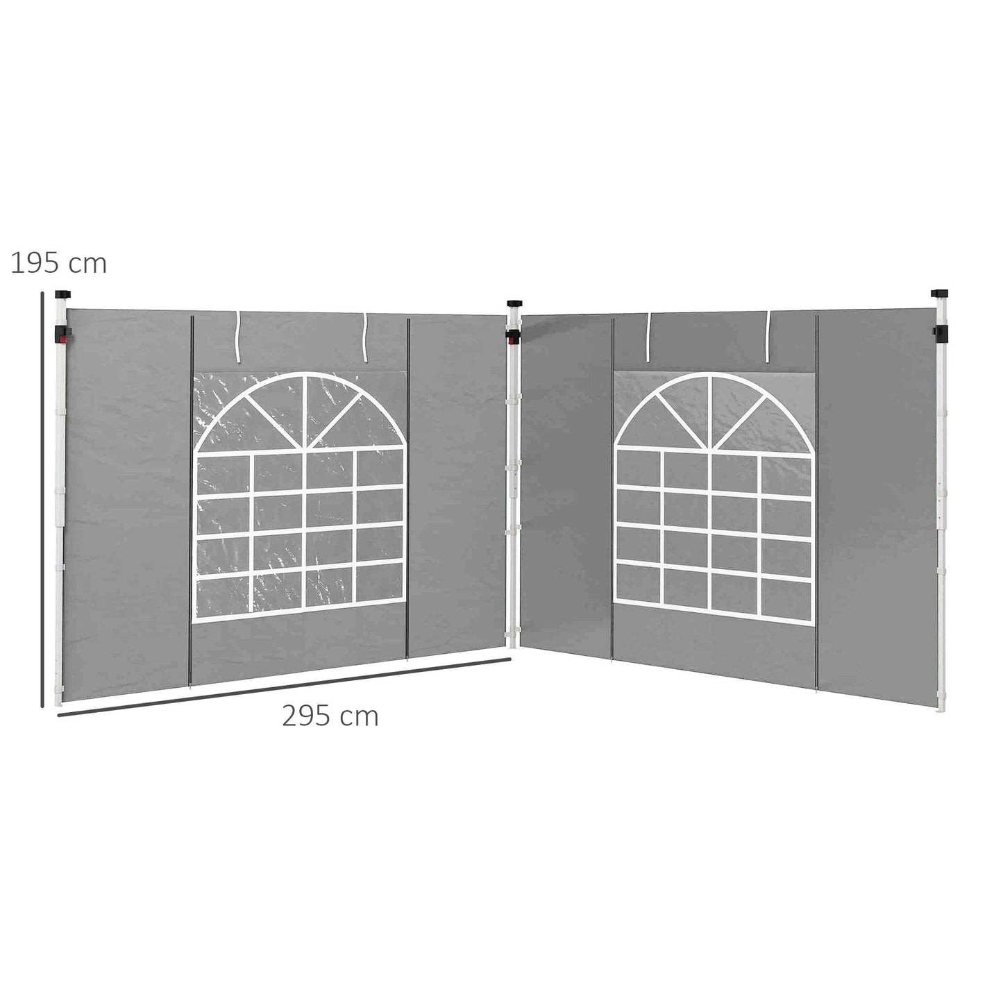 Outsunny Gazebo Side Panels, 2 Pack Sides Replacement, for 3x3(m) or 3x6m Pop Up Gazebo, with Windows and Doors, Light Grey - ALL4U RETAILER LTD